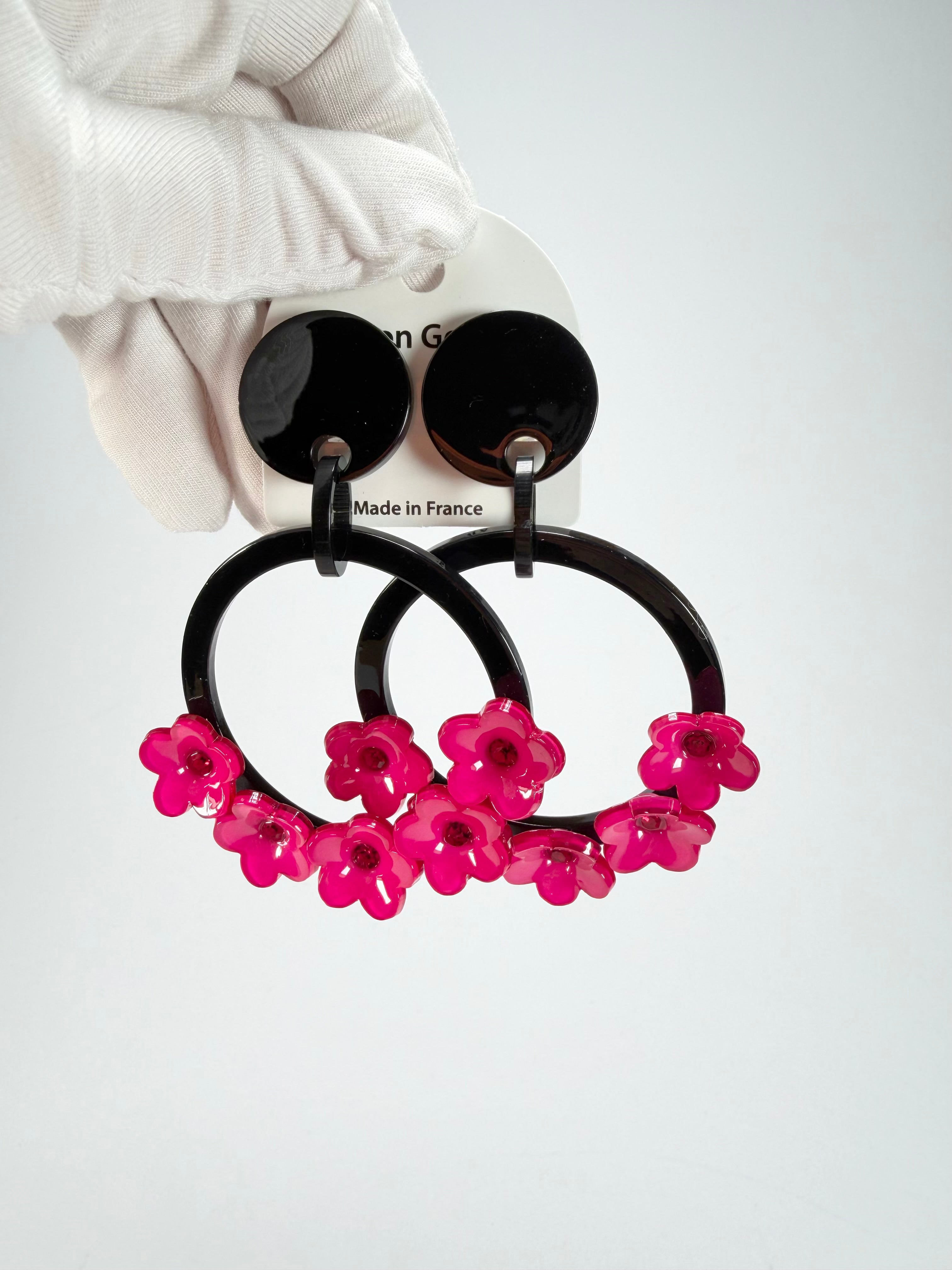 Marion Godart - Floral "Bouquet De Fleurs" Pink Floral Hoop Resin Clip On Earrings