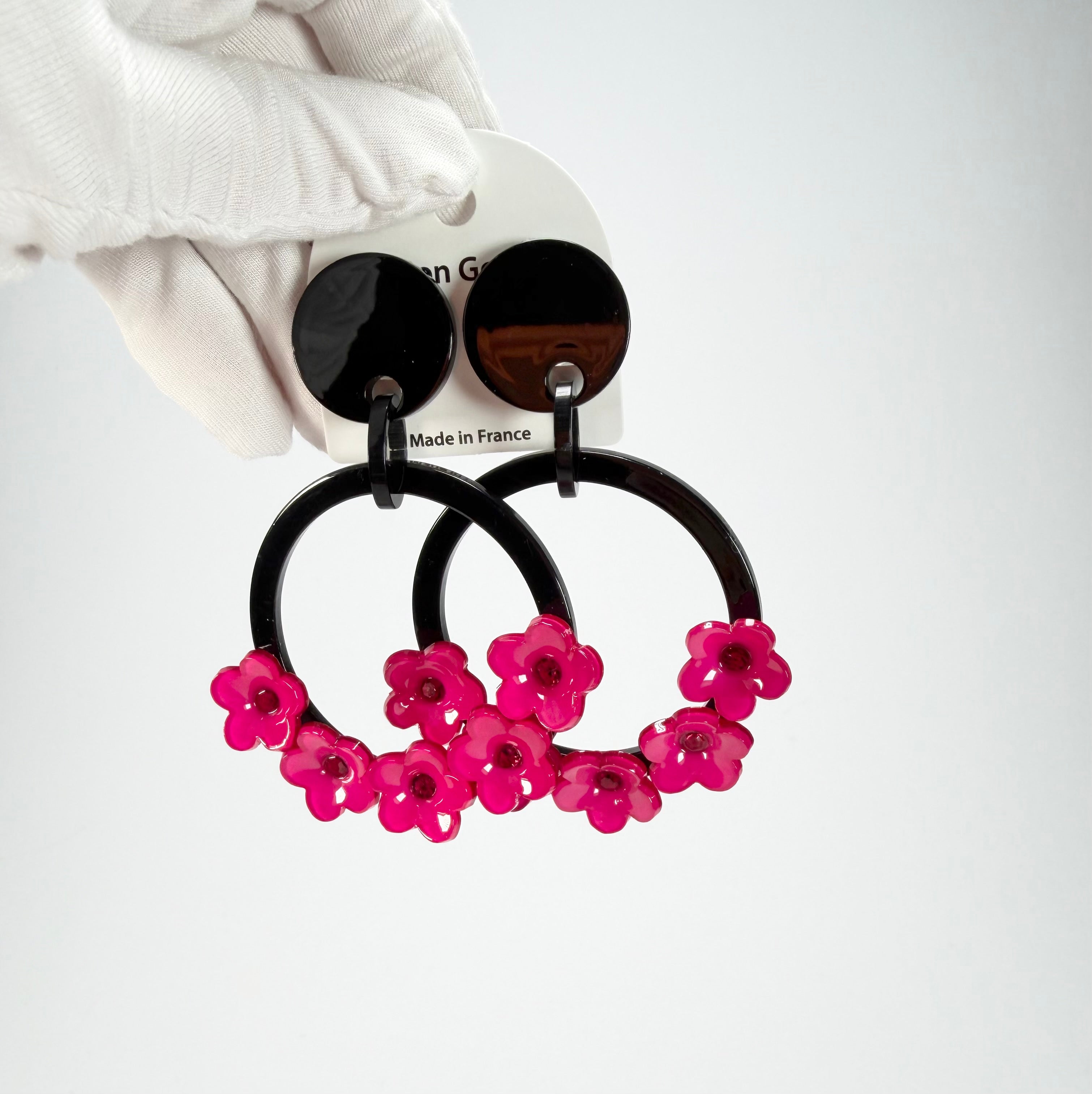 Marion Godart - Floral "Bouquet De Fleurs" Pink Floral Hoop Resin Clip On Earrings