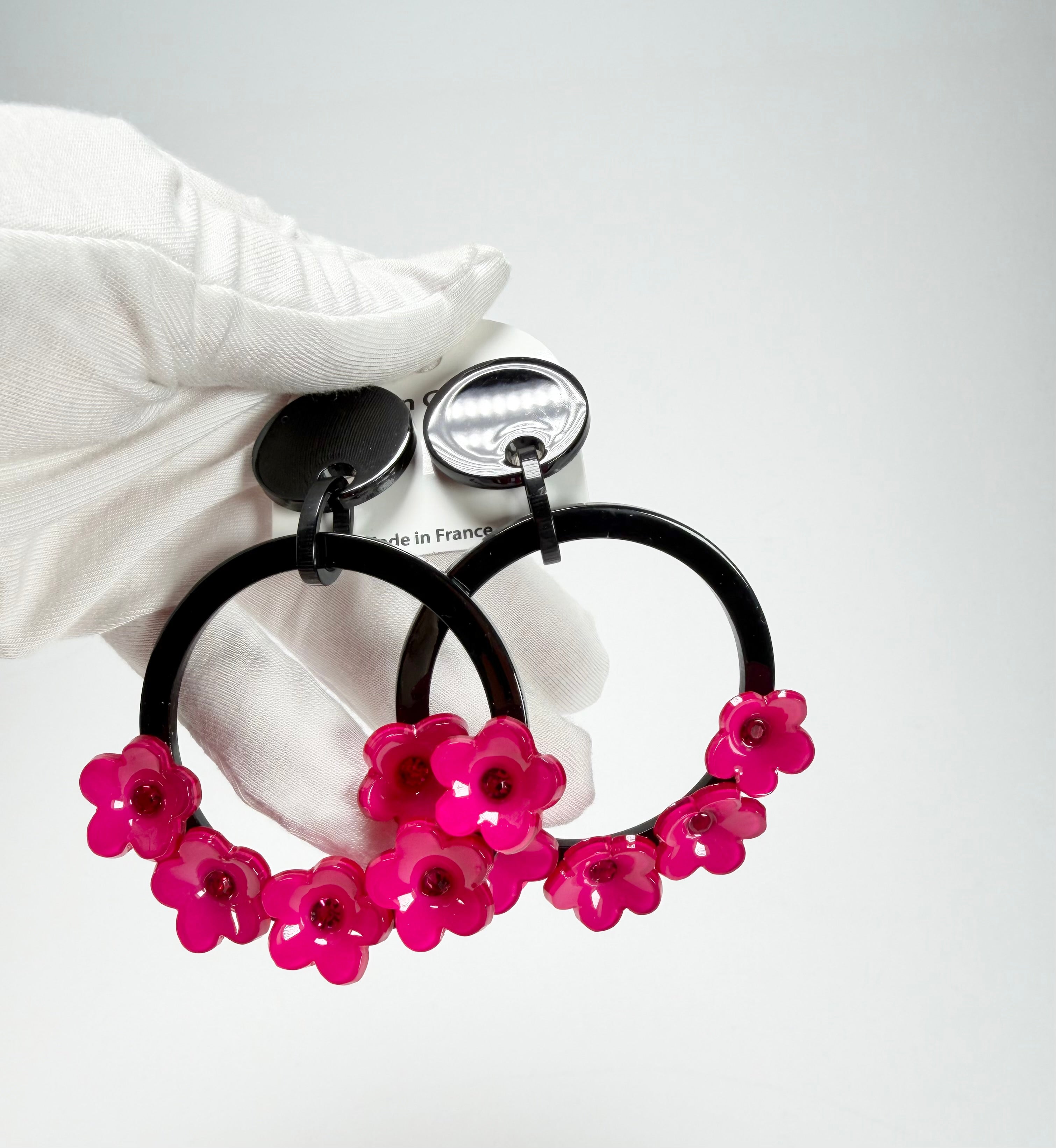 Marion Godart - Floral "Bouquet De Fleurs" Pink Floral Hoop Resin Clip On Earrings