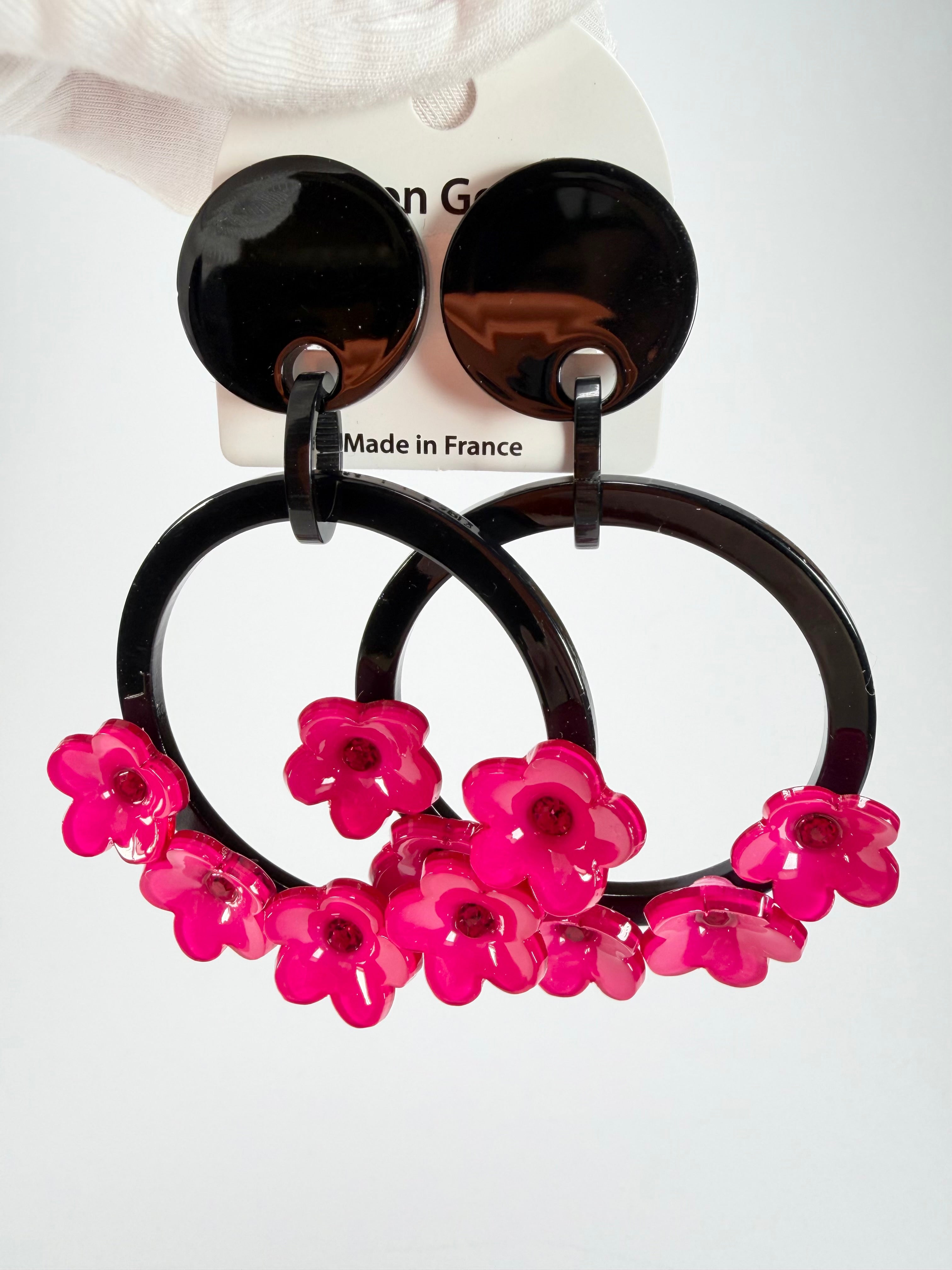 Marion Godart - Floral "Bouquet De Fleurs" Pink Floral Hoop Resin Clip On Earrings