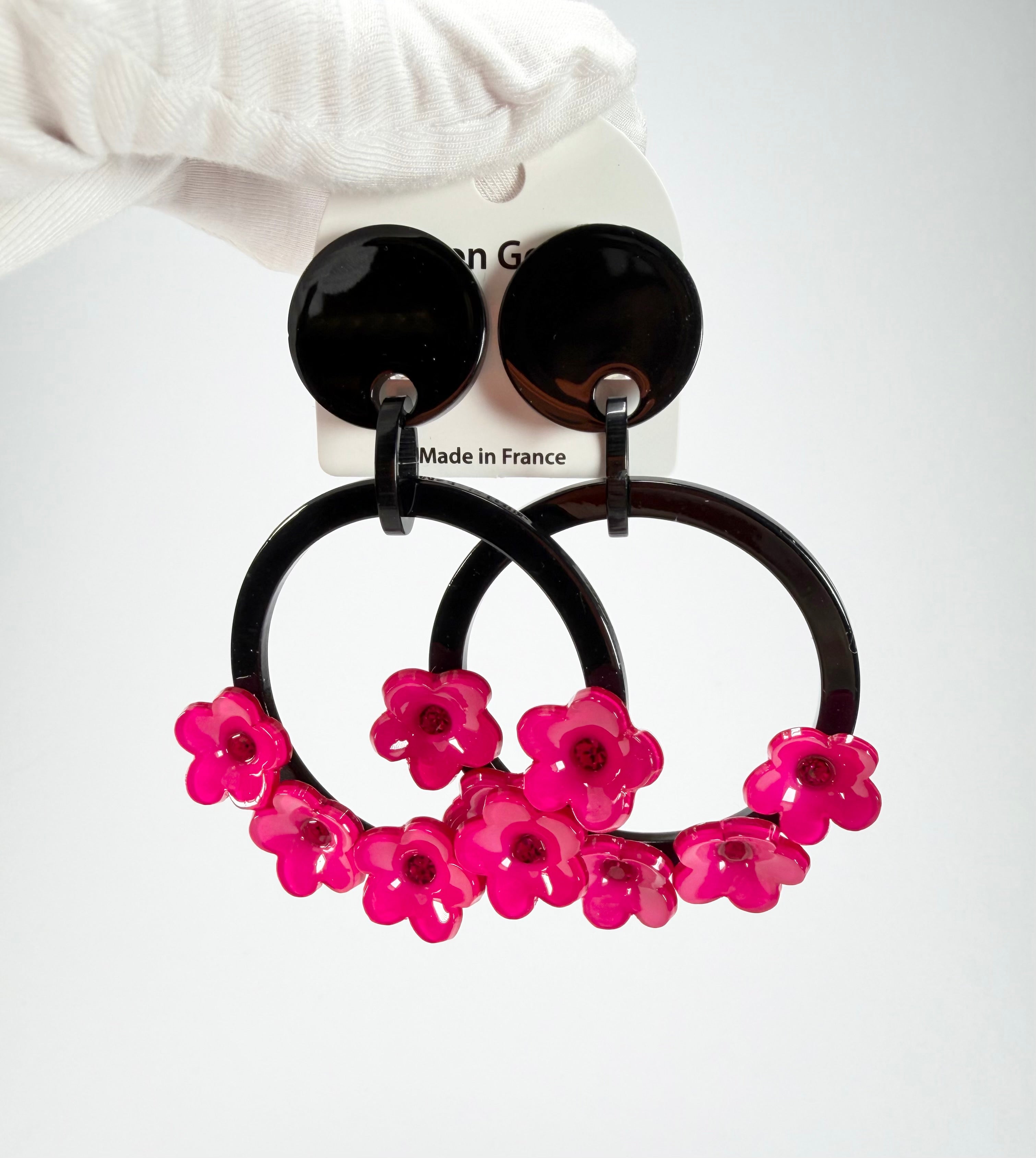 Marion Godart - Floral "Bouquet De Fleurs" Pink Floral Hoop Resin Clip On Earrings