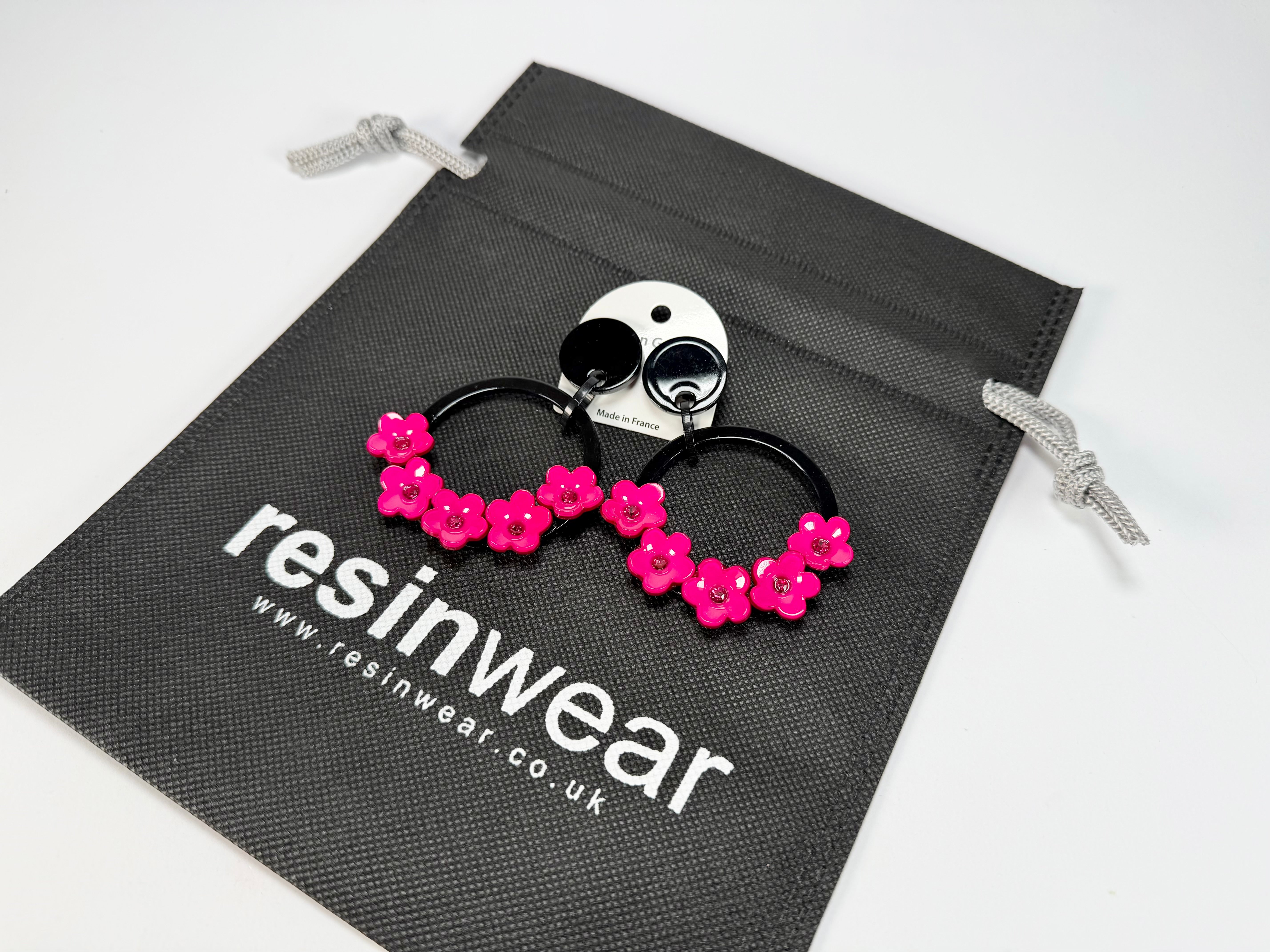 Marion Godart - Floral "Bouquet De Fleurs" Pink Floral Hoop Resin Clip On Earrings