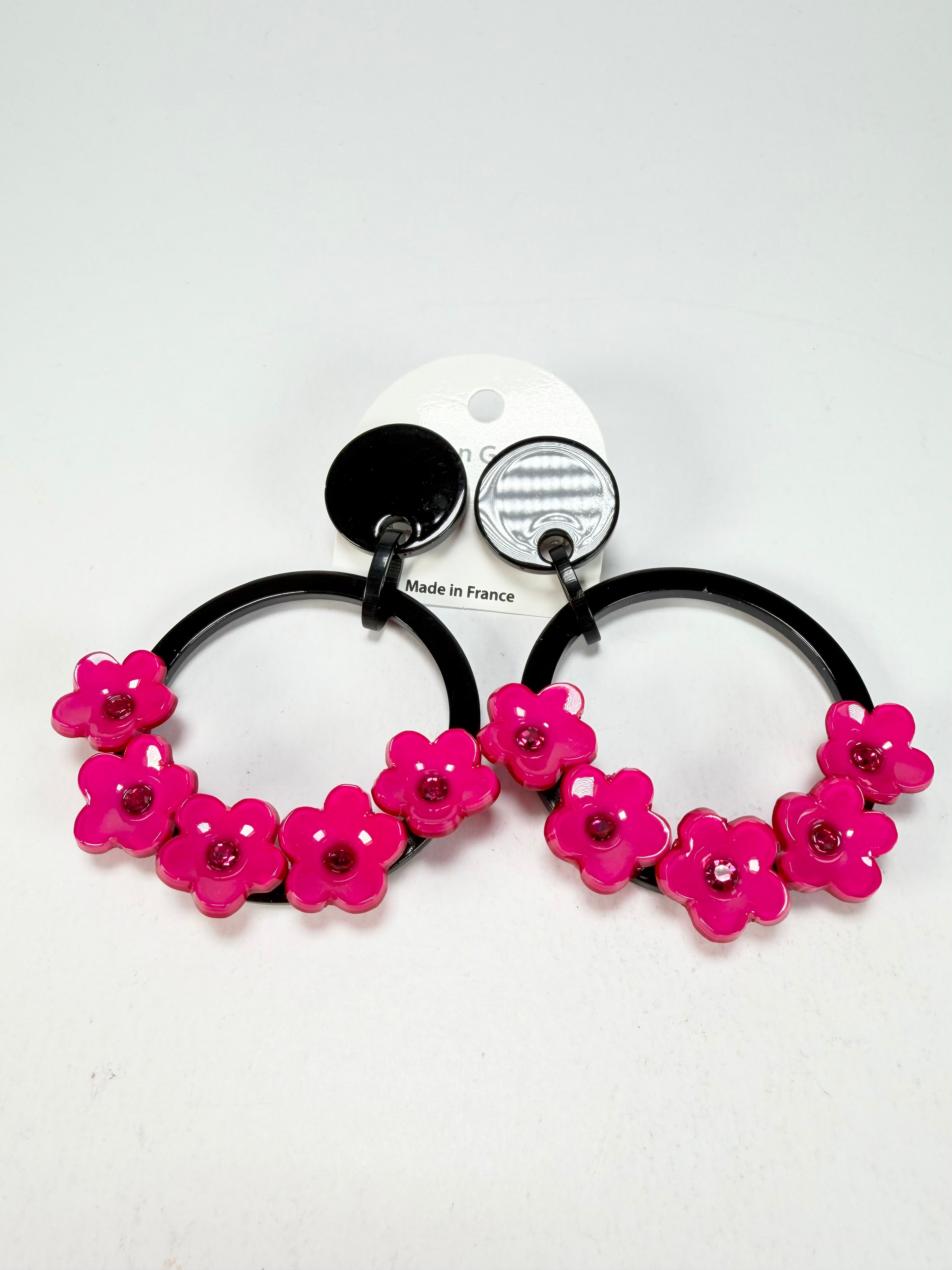 Marion Godart - Floral "Bouquet De Fleurs" Pink Floral Hoop Resin Clip On Earrings