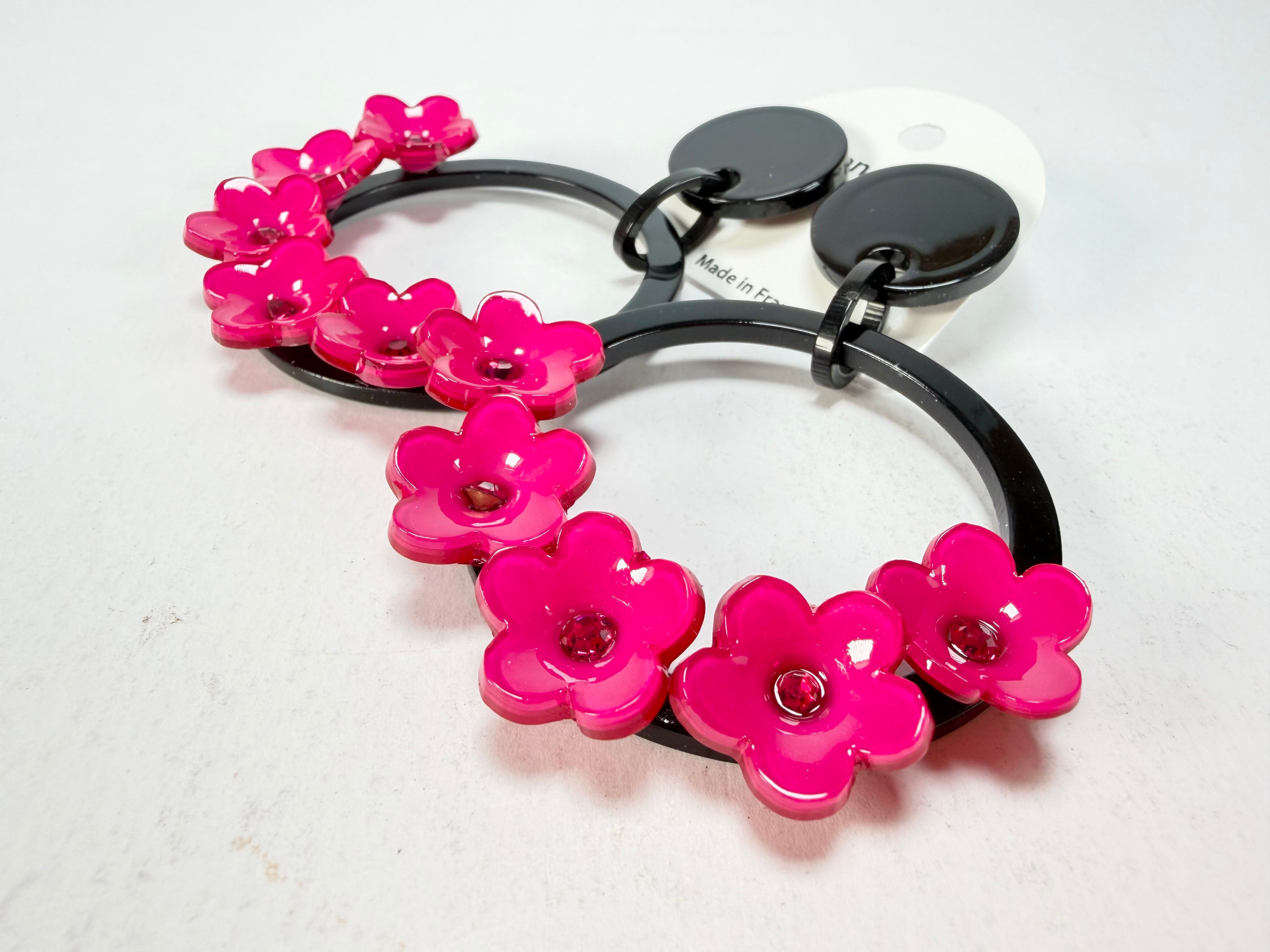 Marion Godart - Floral "Bouquet De Fleurs" Pink Floral Hoop Resin Clip On Earrings