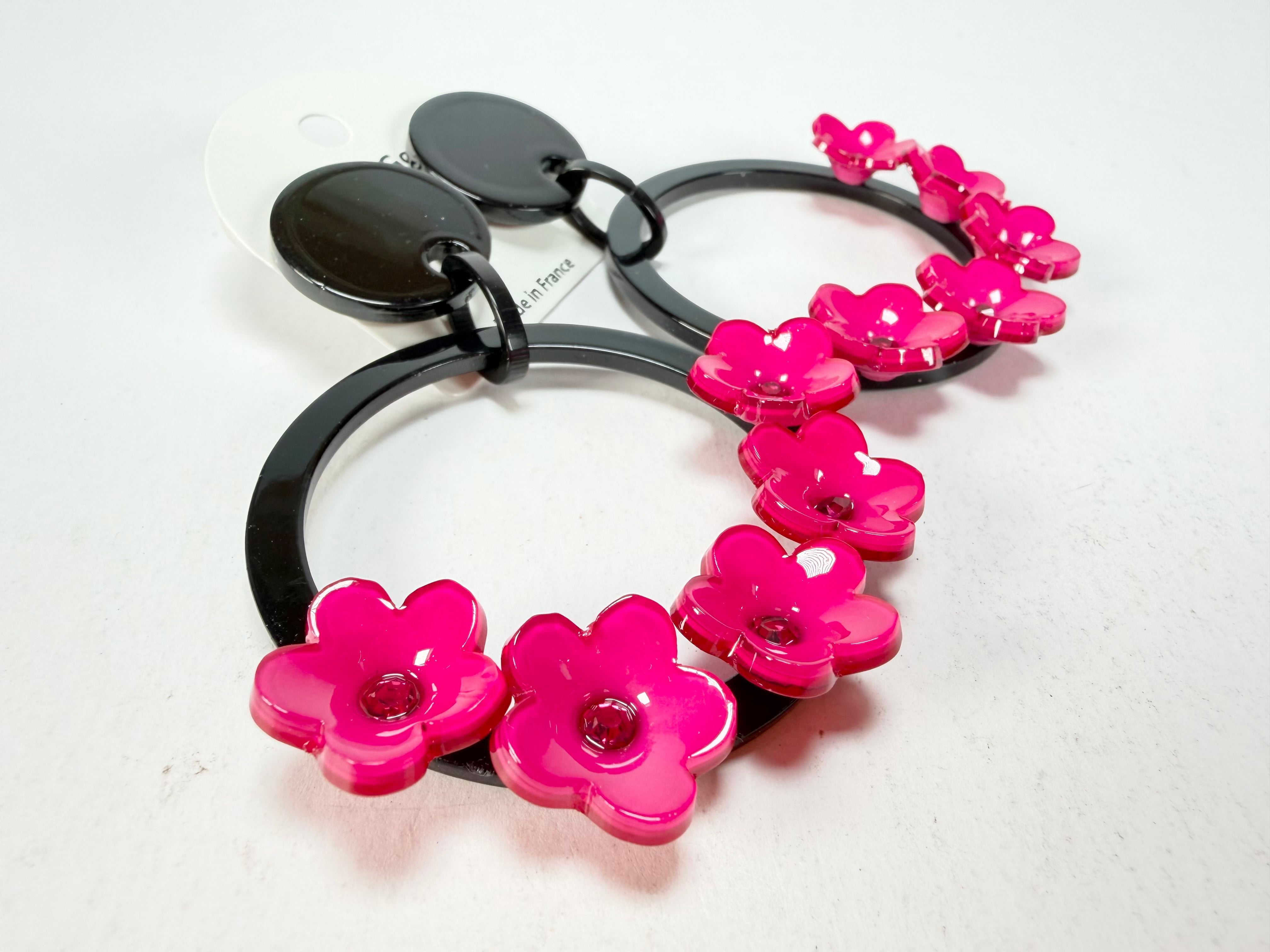Marion Godart - Floral "Bouquet De Fleurs" Pink Floral Hoop Resin Clip On Earrings