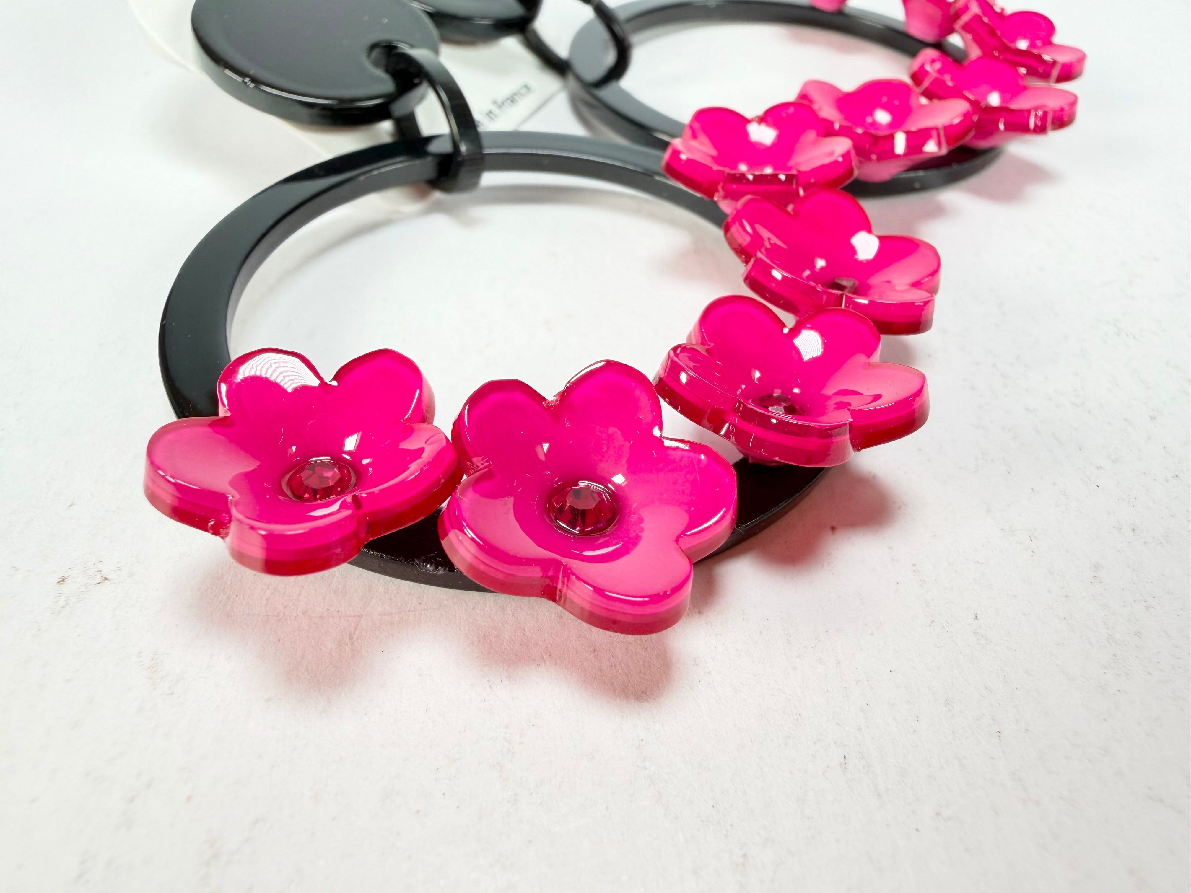 Marion Godart - Floral "Bouquet De Fleurs" Pink Floral Hoop Resin Clip On Earrings
