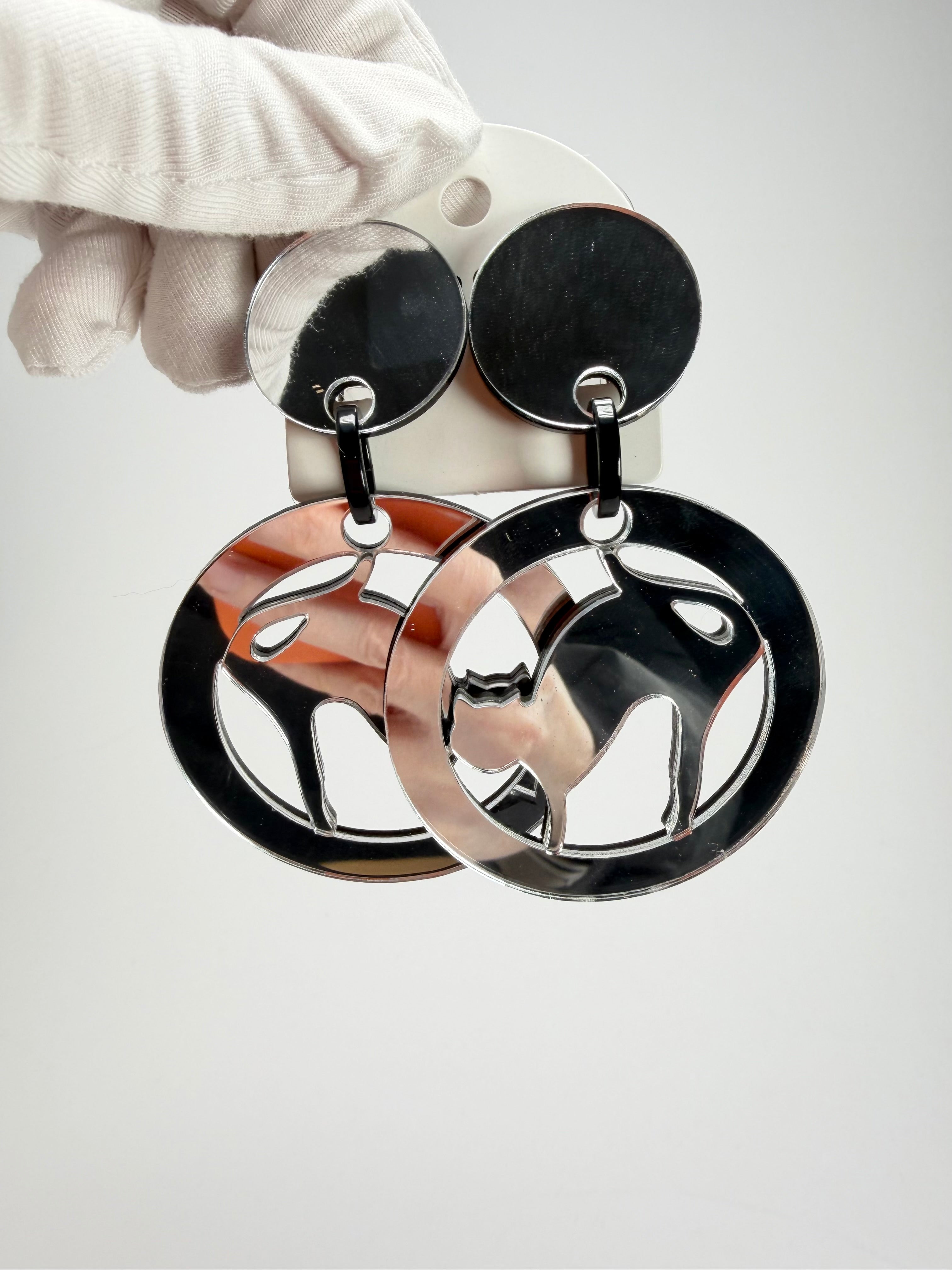 Marion Godart - Reflective "Chat Miroir" Mirror Effect Hoop Resin Clip On Earrings