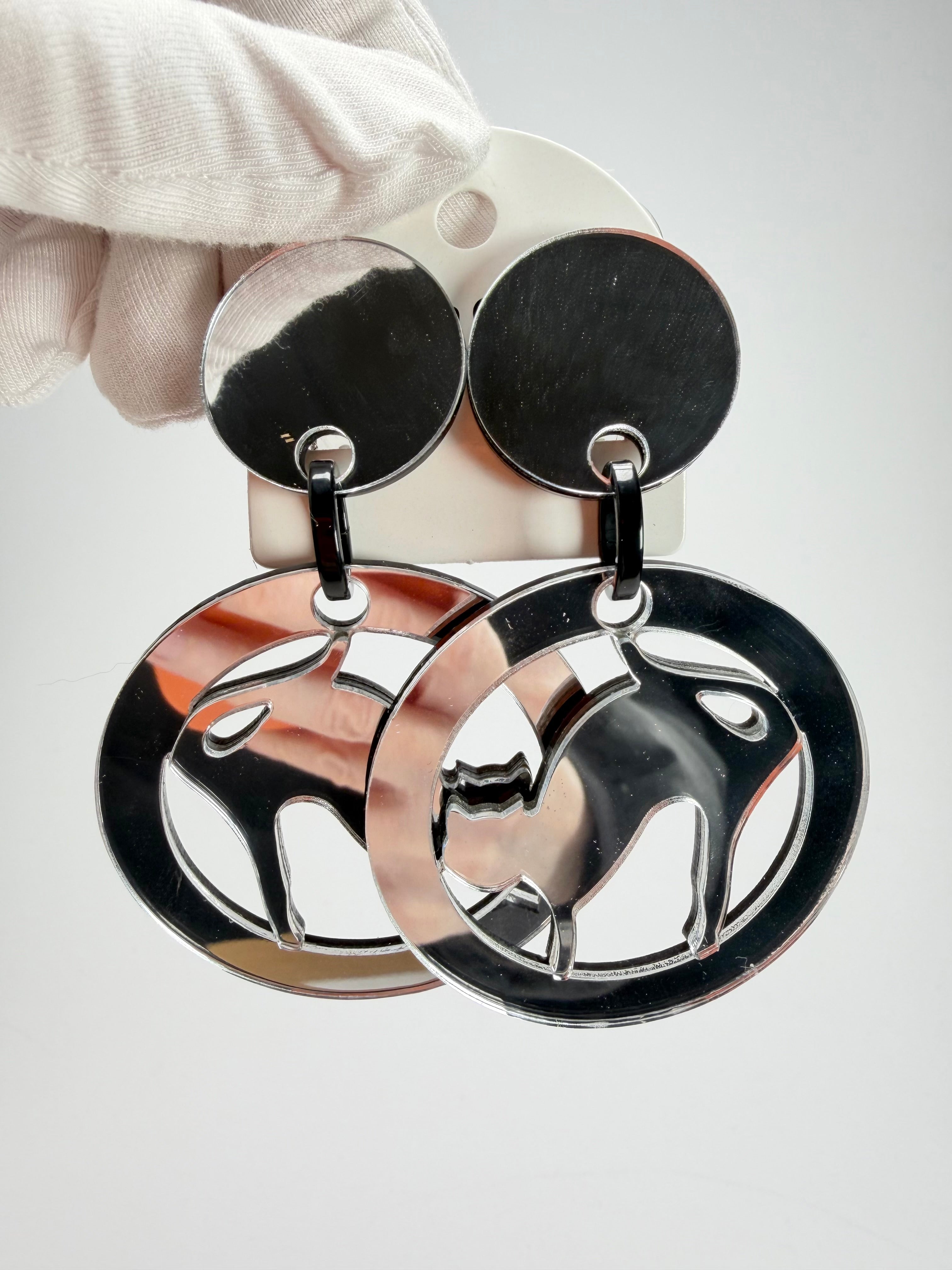 Marion Godart - Reflective "Chat Miroir" Mirror Effect Hoop Resin Clip On Earrings