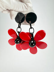 Marion Godart - Floral "Grand Pétale" Red Flower Resin Clip On Earrings