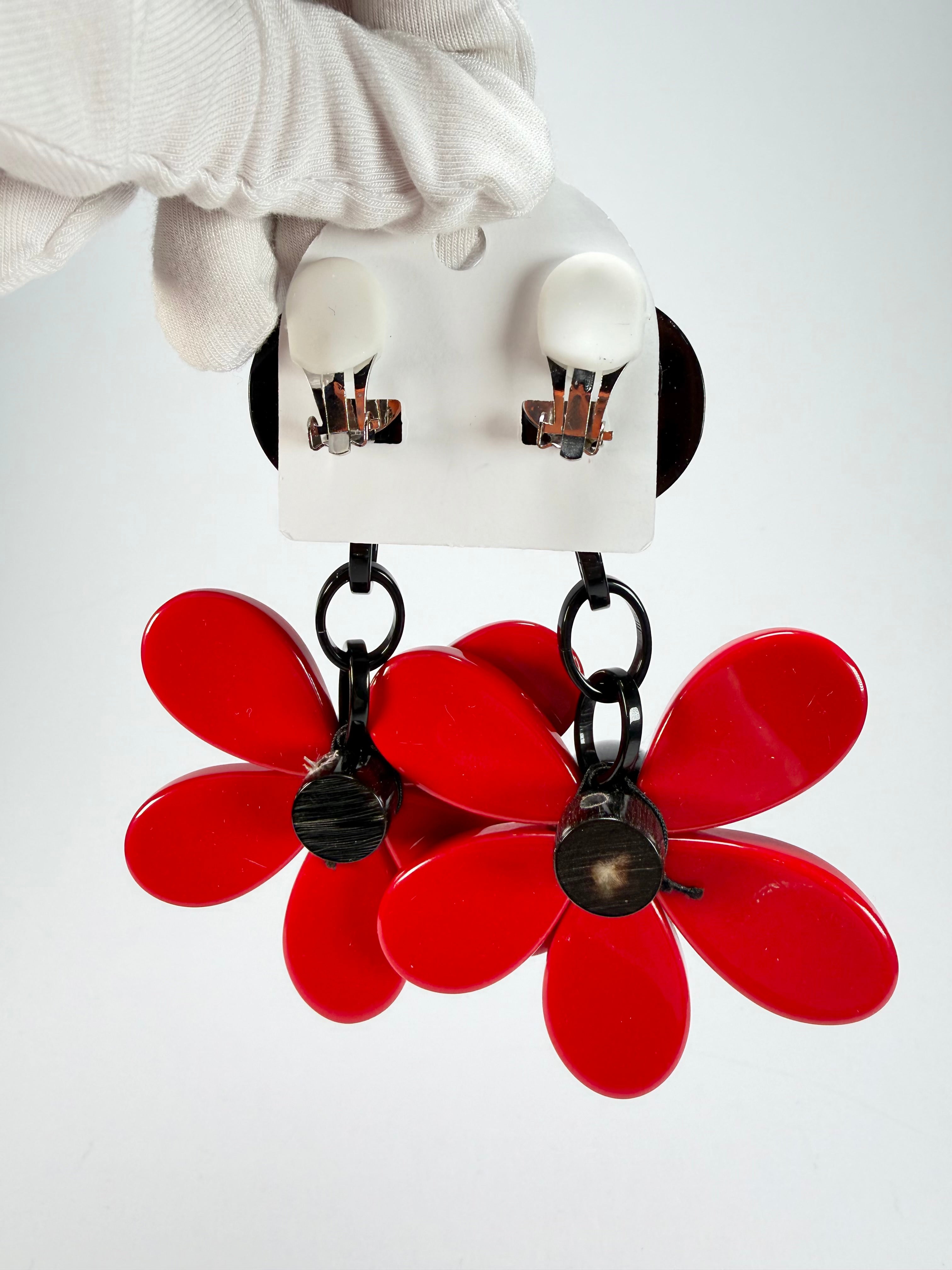 Marion Godart - Floral "Grand Pétale" Red Flower Resin Clip On Earrings