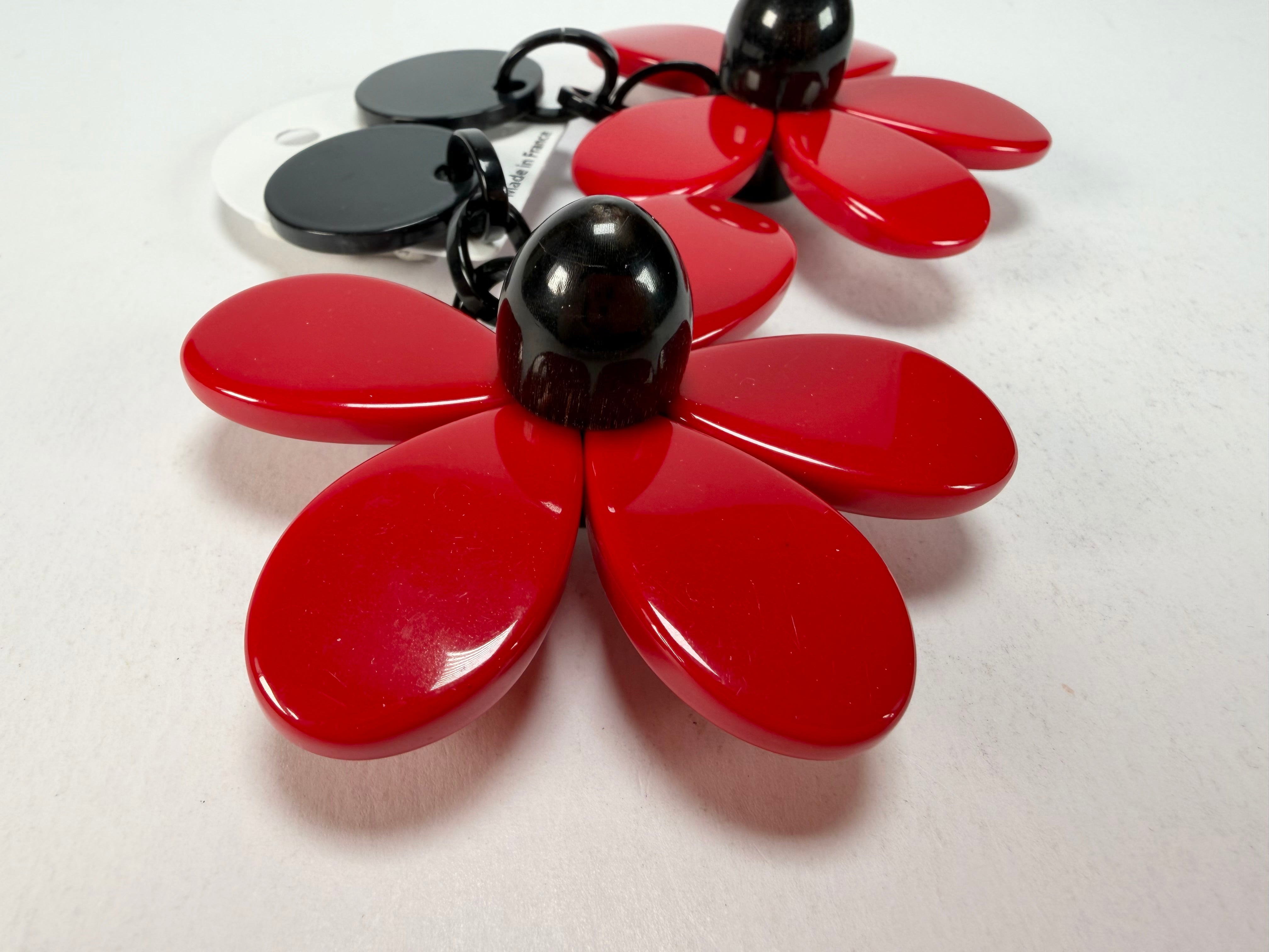 Marion Godart - Floral "Grand Pétale" Red Flower Resin Clip On Earrings