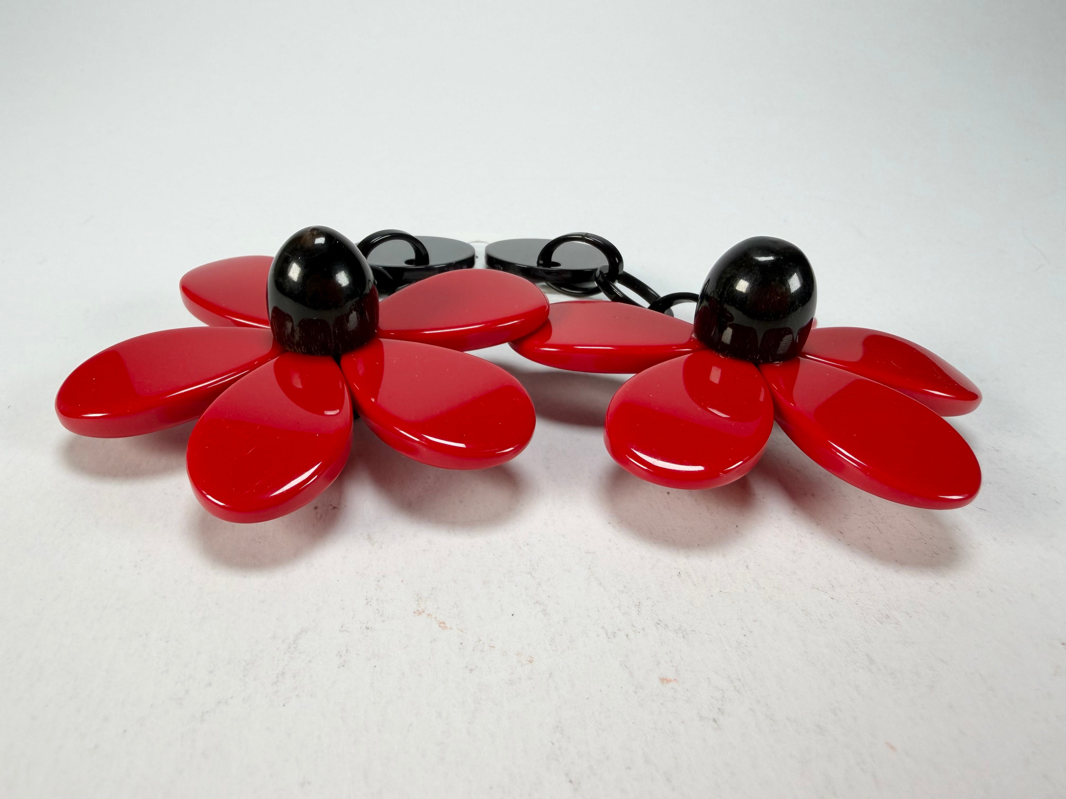 Marion Godart - Floral "Grand Pétale" Red Flower Resin Clip On Earrings