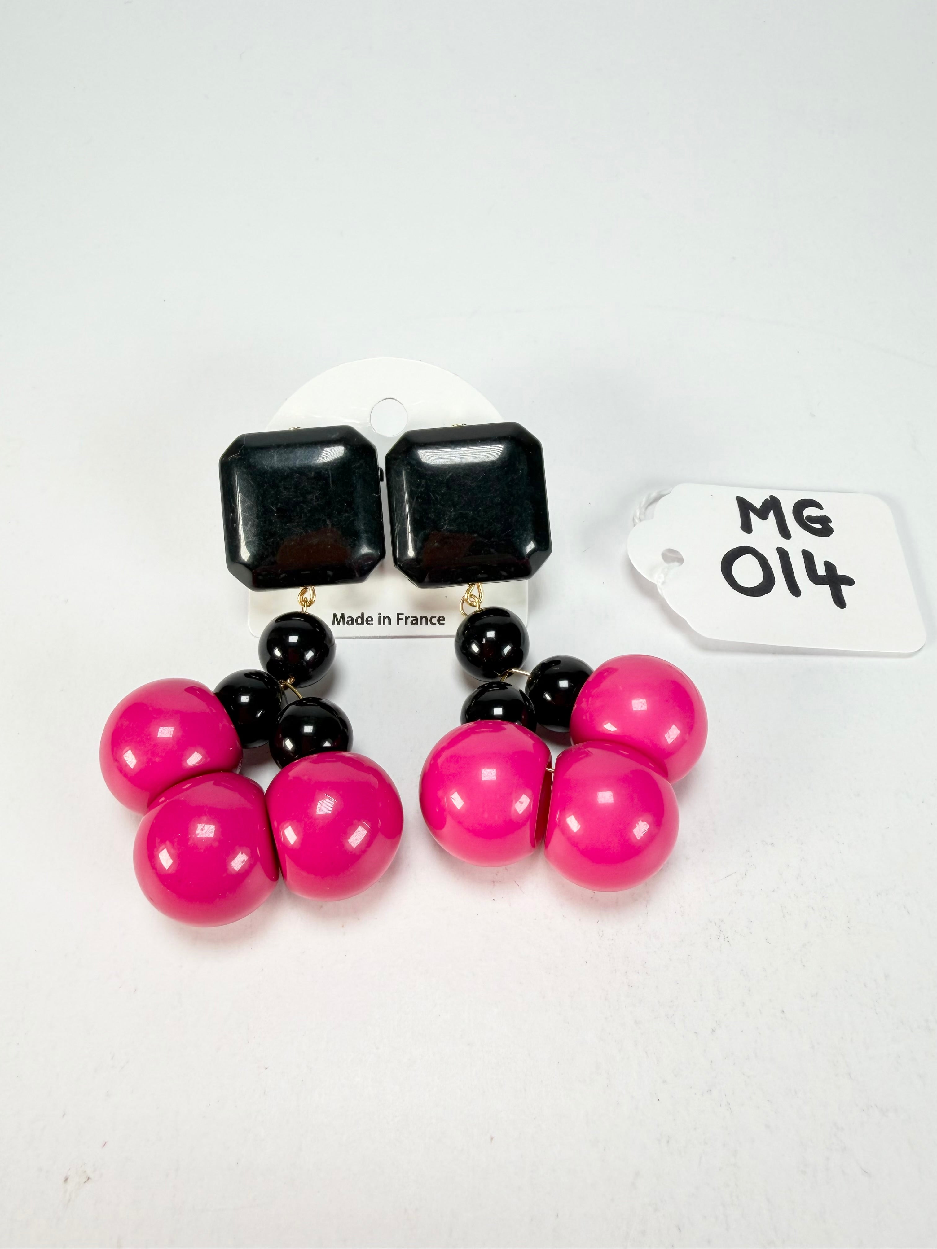 Marion Godart - Grapes "Suspendue" Hot Pink Small Cluster Resin Clip On Earrings