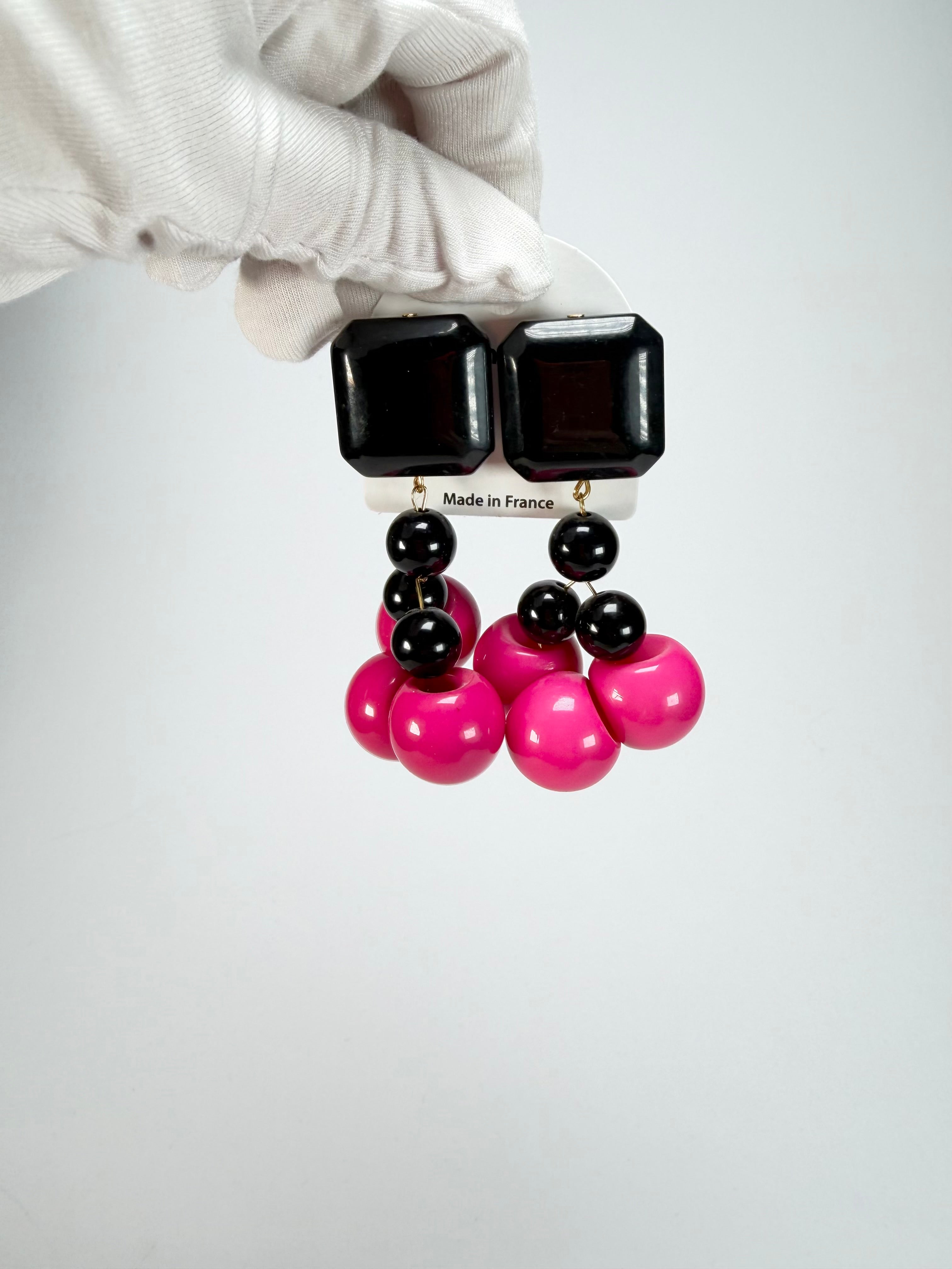 Marion Godart - Grapes "Suspendue" Hot Pink Small Cluster Resin Clip On Earrings