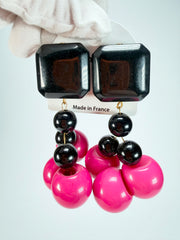 Marion Godart - Grapes "Suspendue" Hot Pink Small Cluster Resin Clip On Earrings