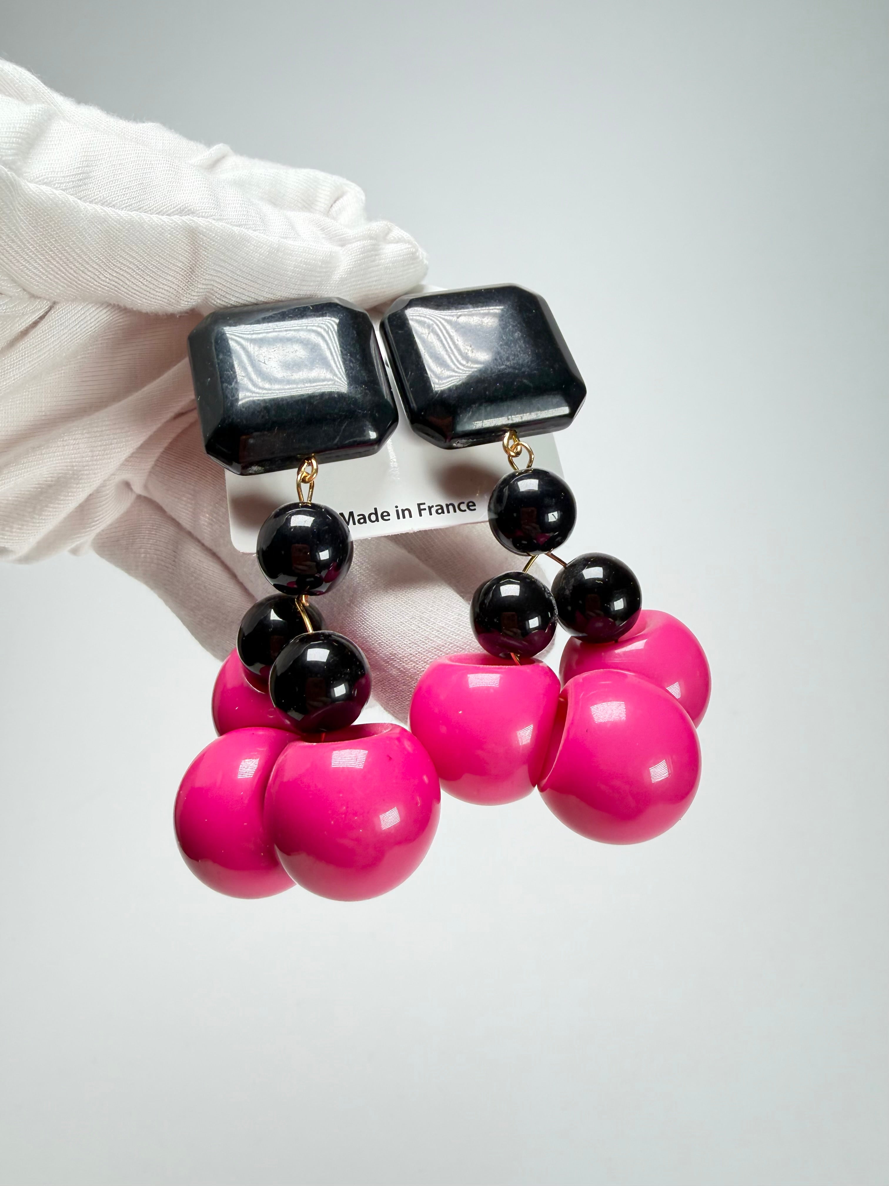 Marion Godart - Grapes "Suspendue" Hot Pink Small Cluster Resin Clip On Earrings
