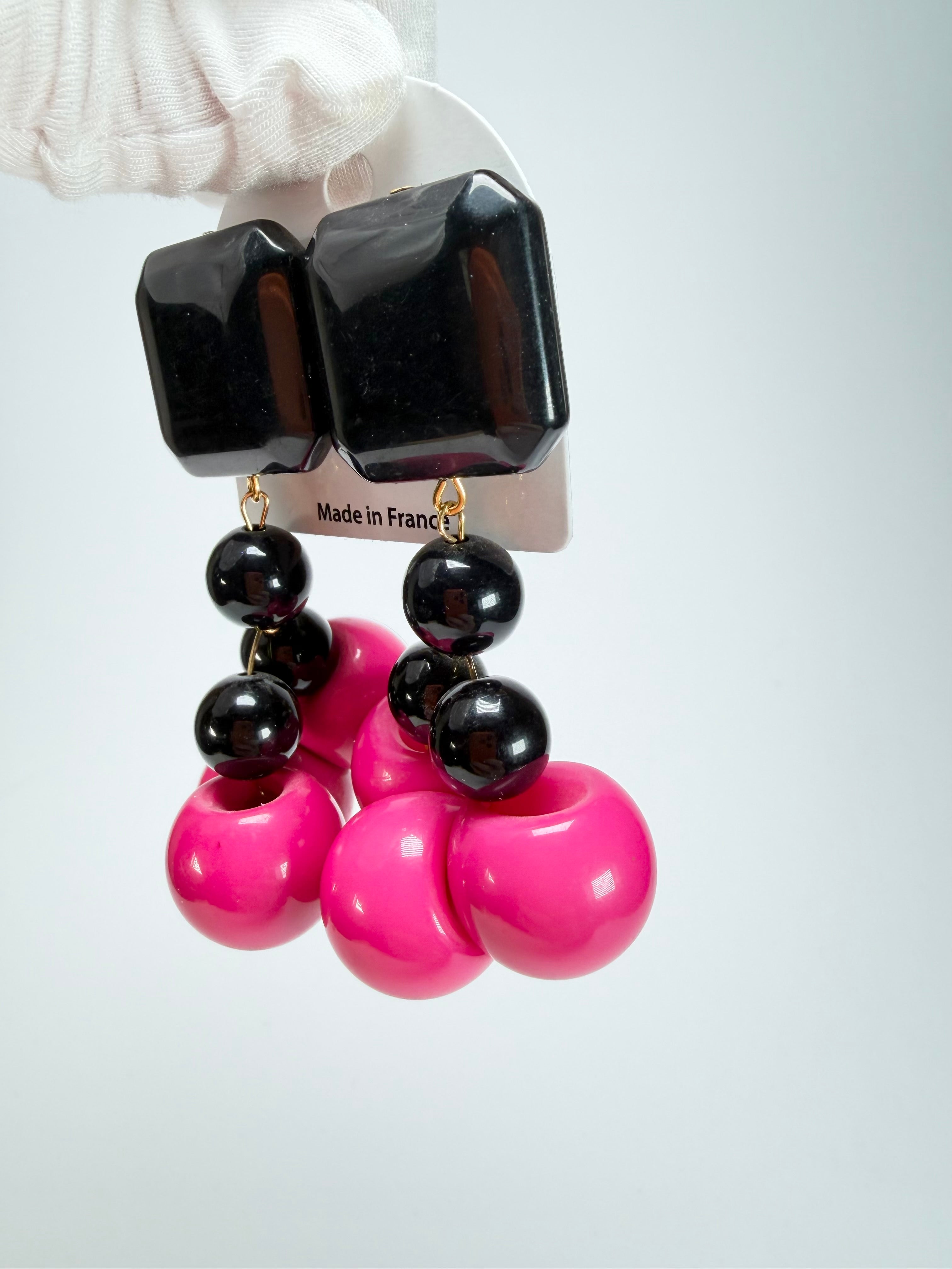 Marion Godart - Grapes "Suspendue" Hot Pink Small Cluster Resin Clip On Earrings