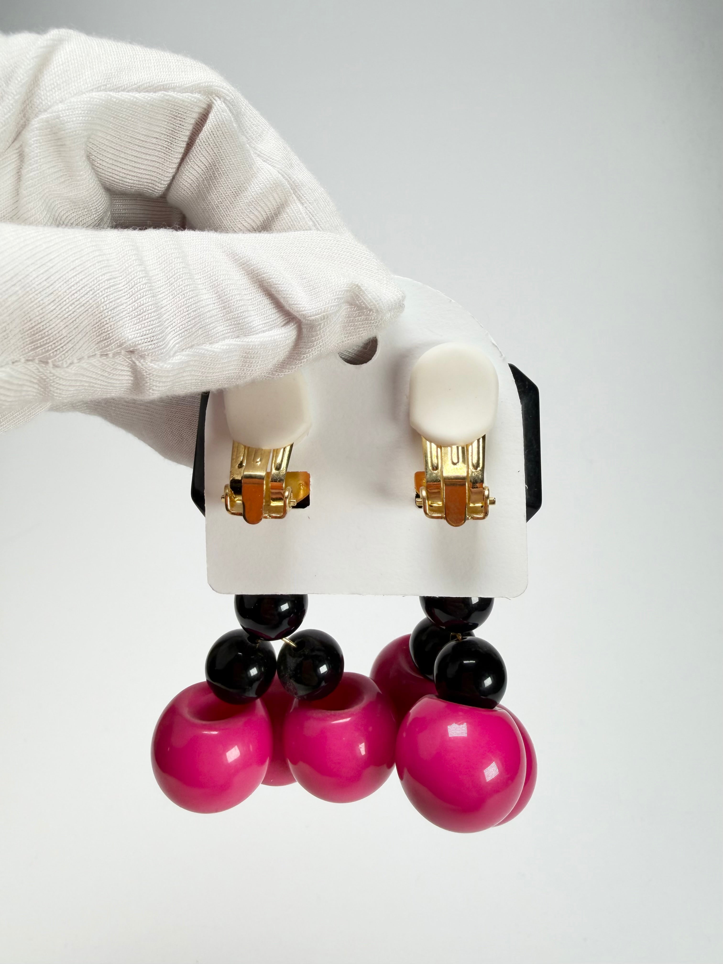 Marion Godart - Grapes "Suspendue" Hot Pink Small Cluster Resin Clip On Earrings