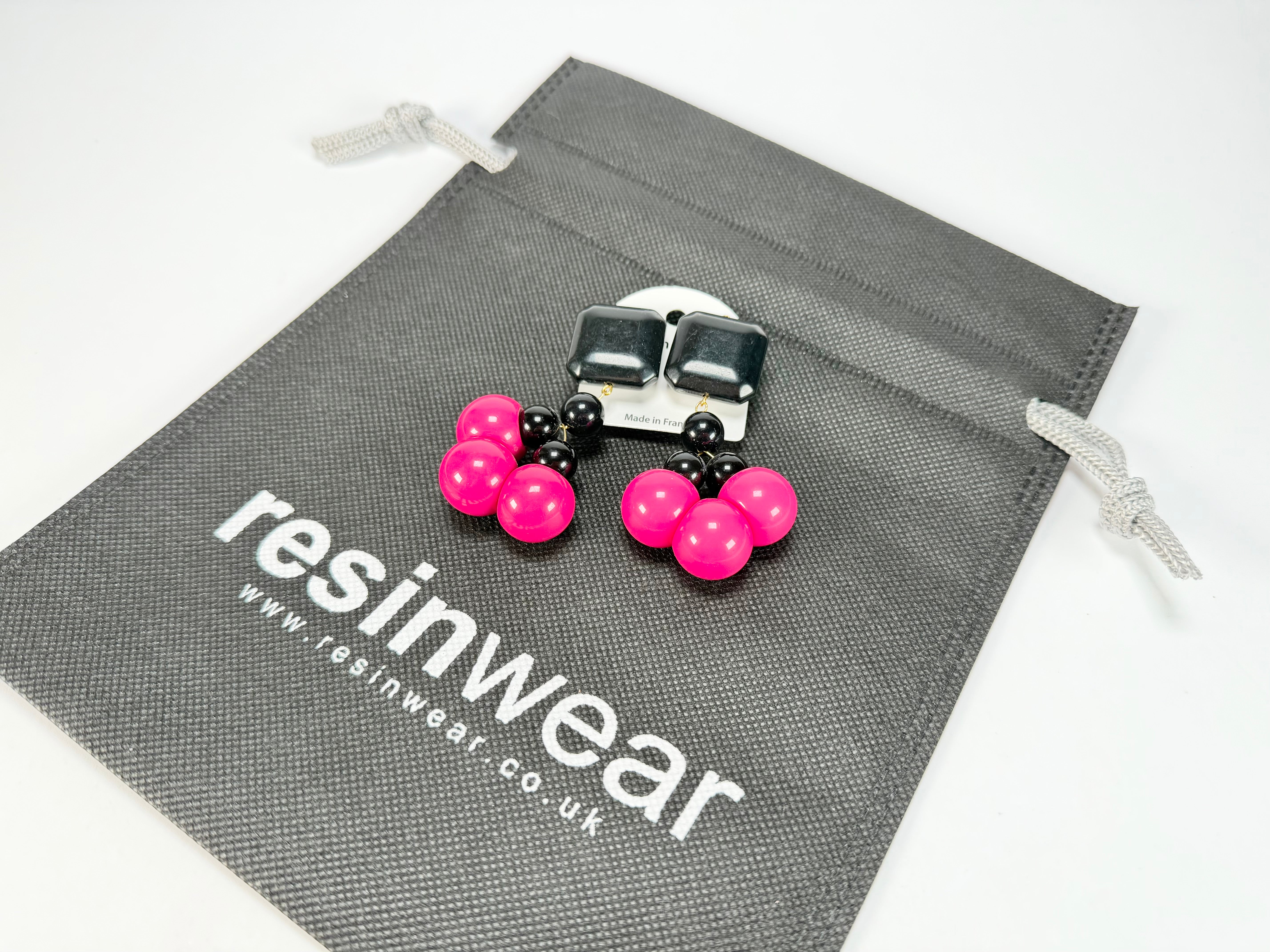 Marion Godart - Grapes "Suspendue" Hot Pink Small Cluster Resin Clip On Earrings