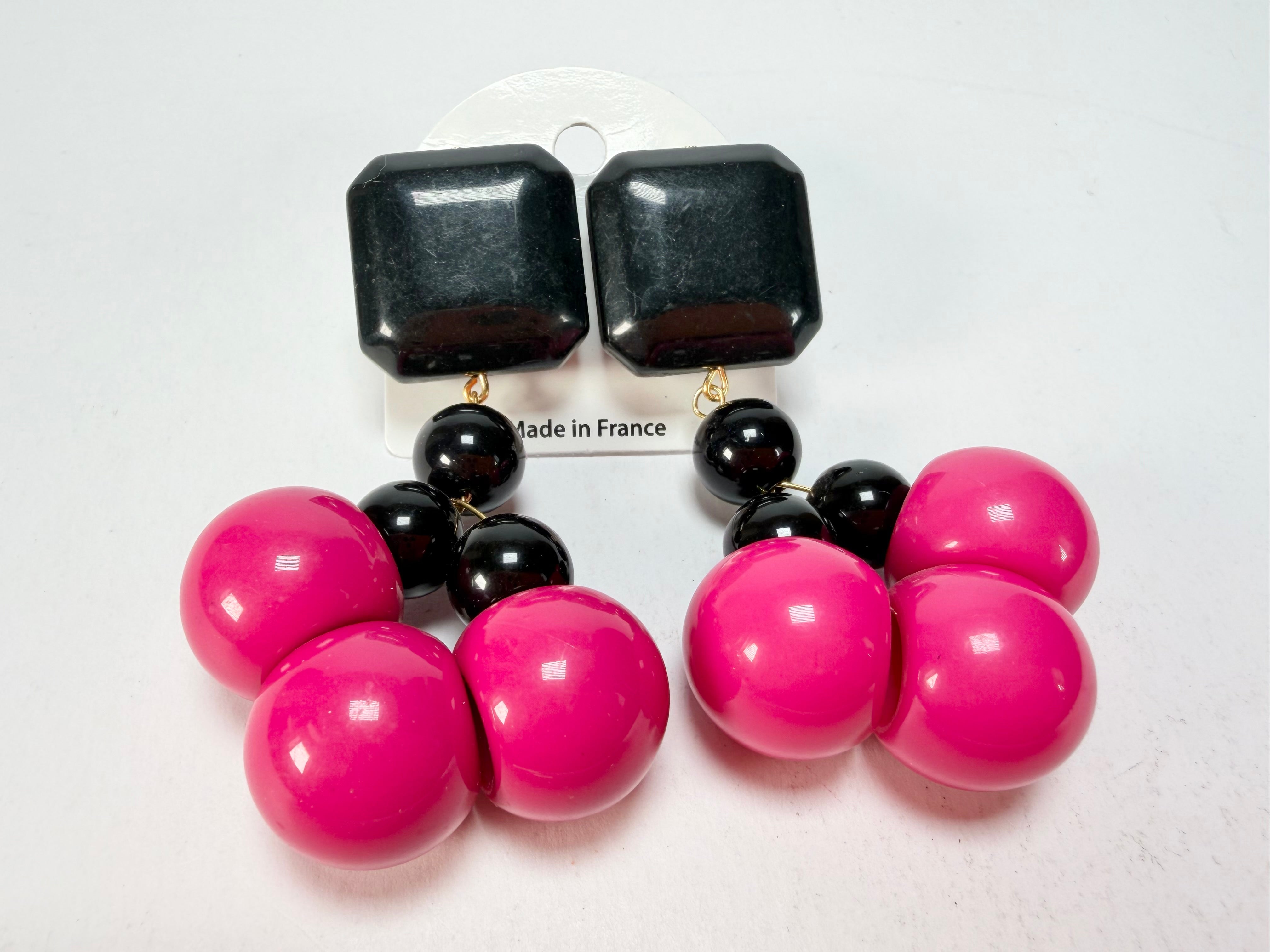 Marion Godart - Grapes "Suspendue" Hot Pink Small Cluster Resin Clip On Earrings