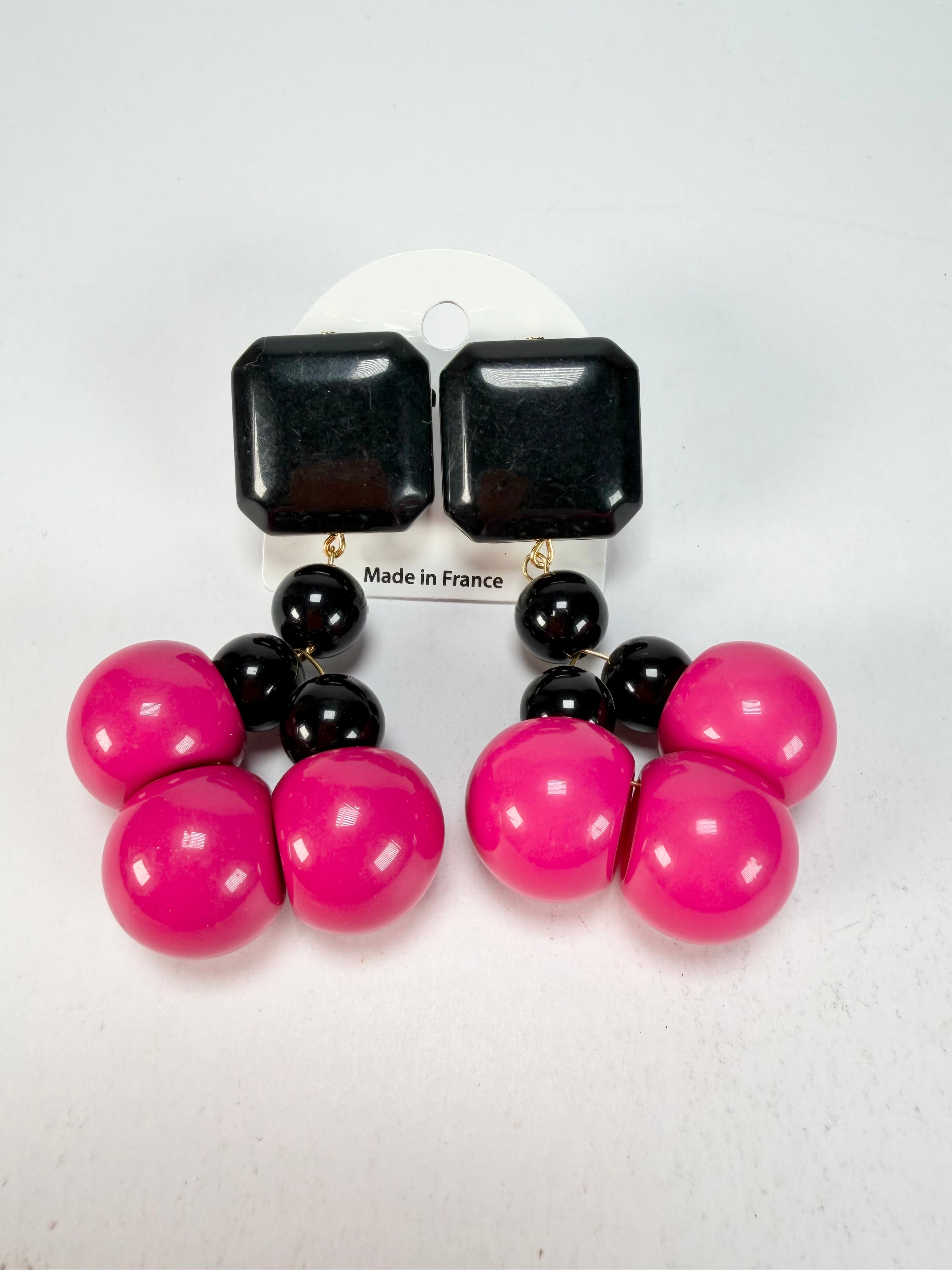 Marion Godart - Grapes "Suspendue" Hot Pink Small Cluster Resin Clip On Earrings