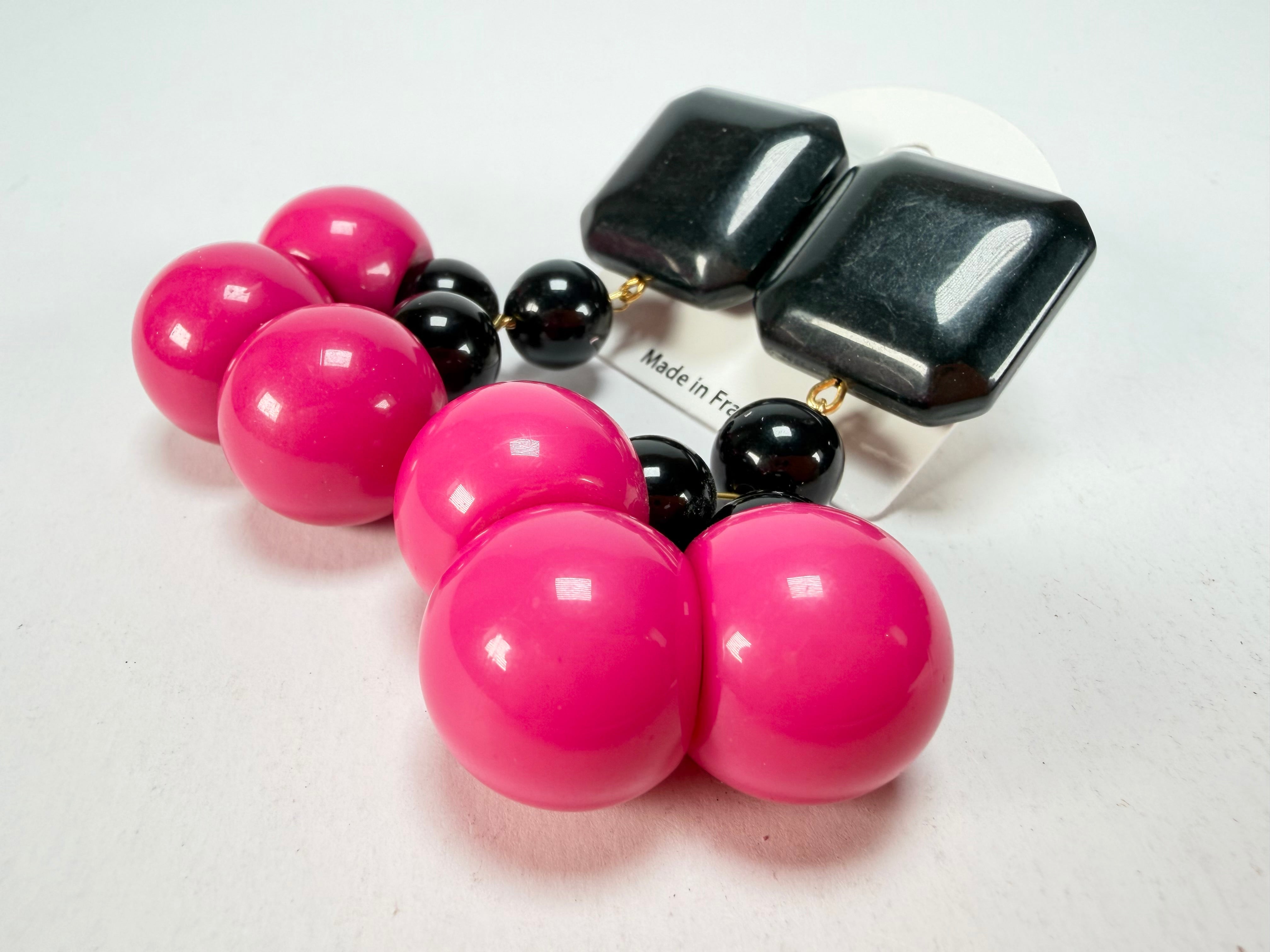 Marion Godart - Grapes "Suspendue" Hot Pink Small Cluster Resin Clip On Earrings