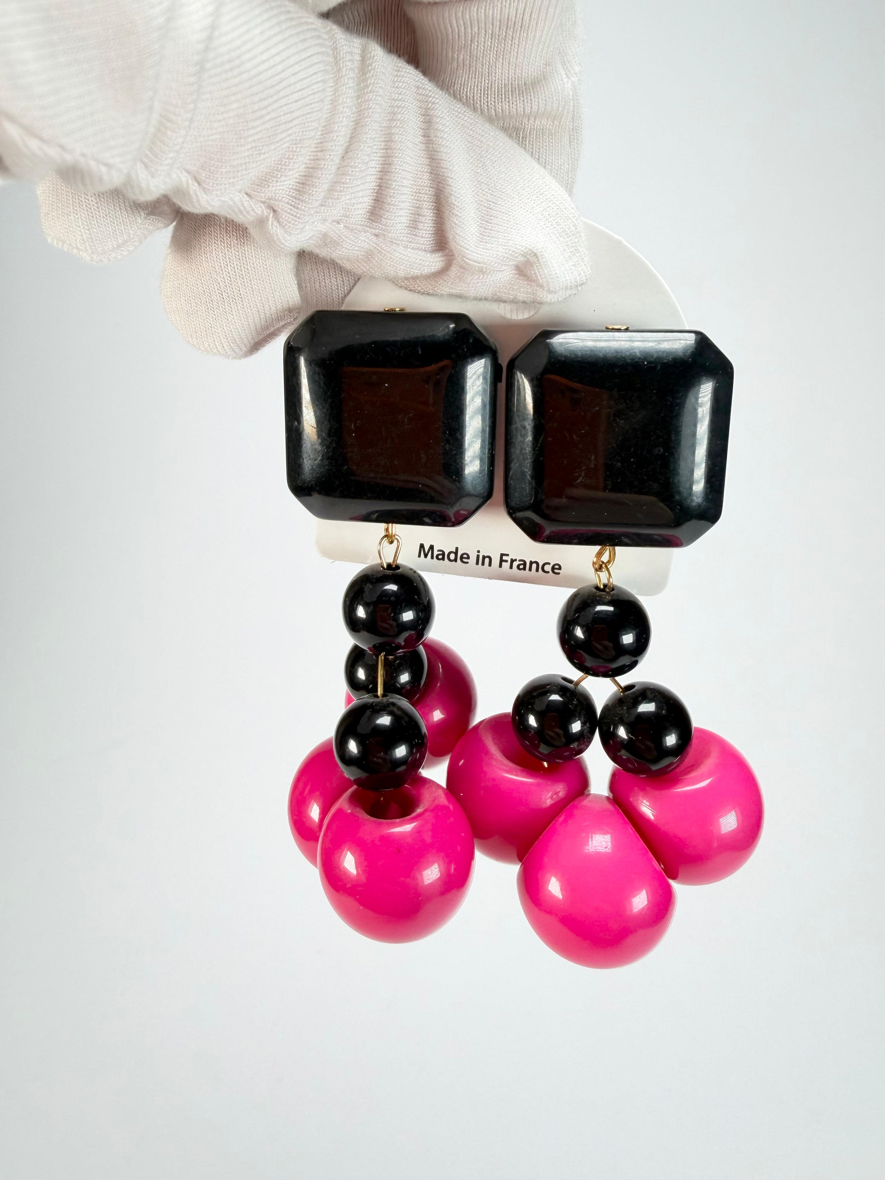 Marion Godart - Grapes "Suspendue" Hot Pink Small Cluster Resin Clip On Earrings