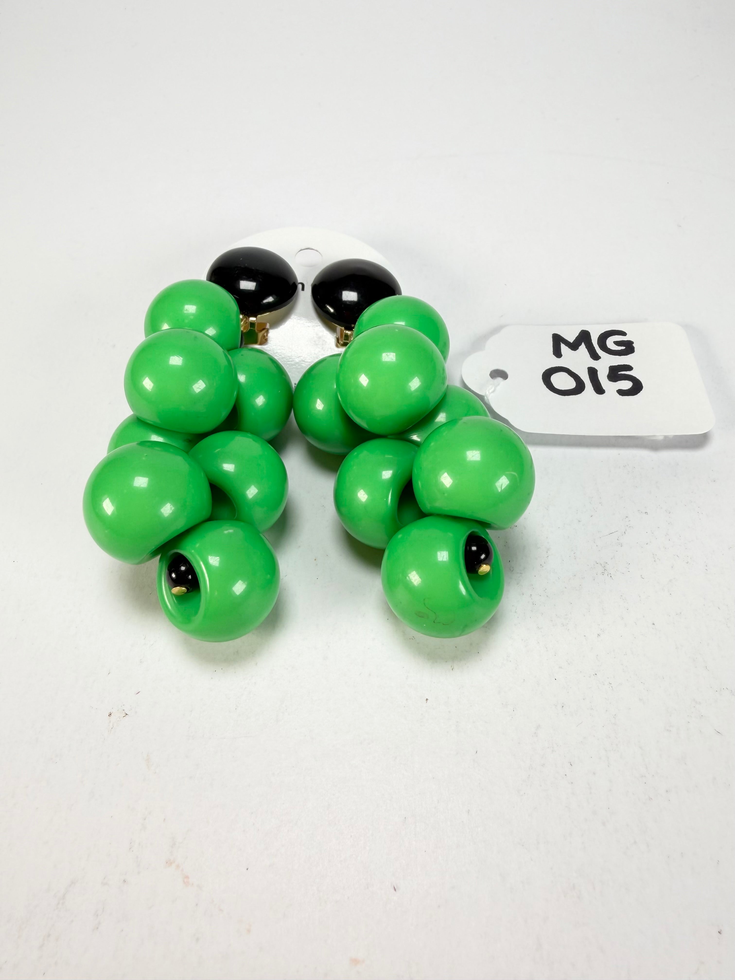 Marion Godart - Grapes "Suspendue" Bright Green Large Cluster Resin Clip On Earrings