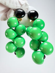 Marion Godart - Grapes "Suspendue" Bright Green Large Cluster Resin Clip On Earrings