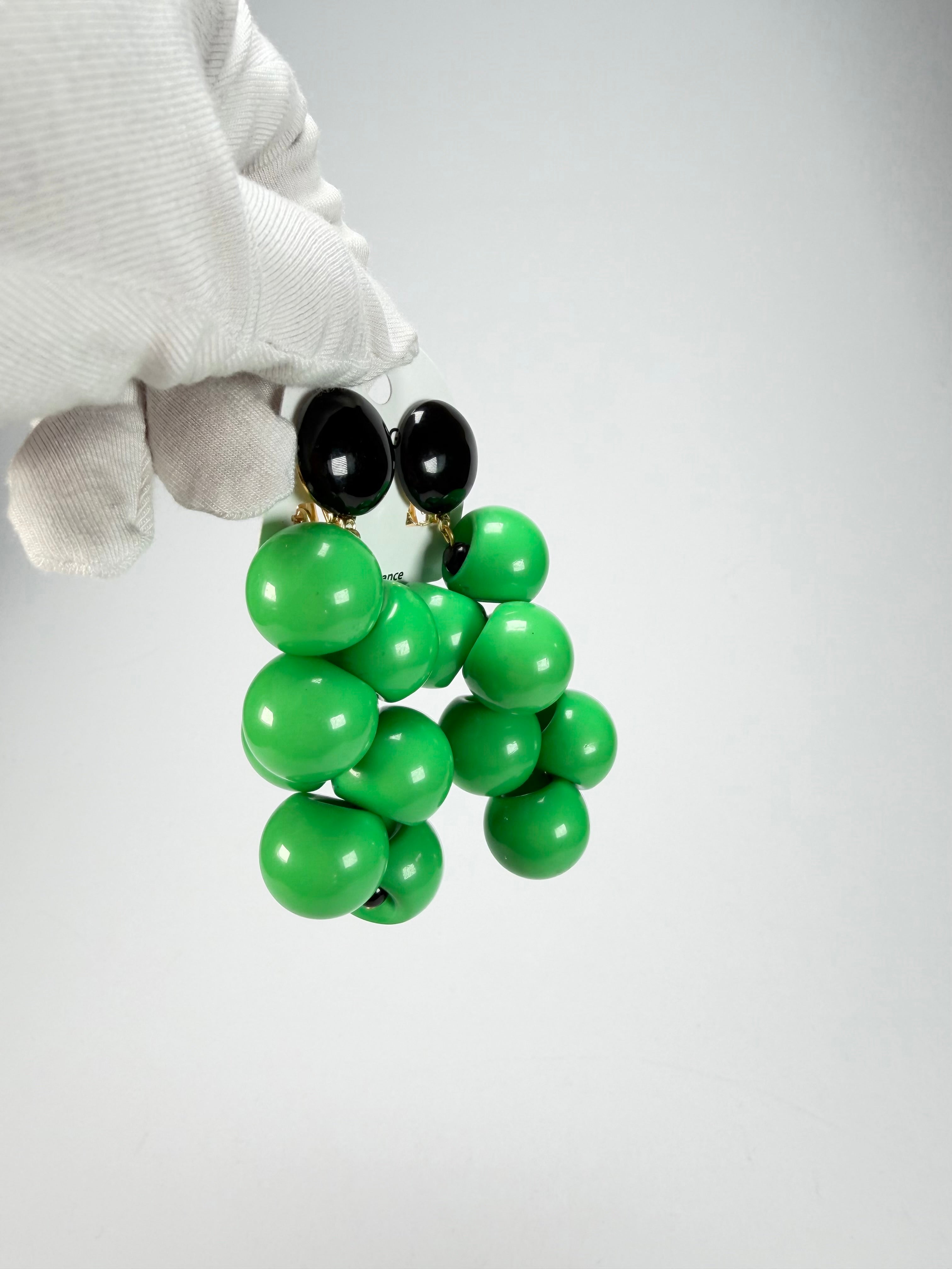 Marion Godart - Grapes "Suspendue" Bright Green Large Cluster Resin Clip On Earrings