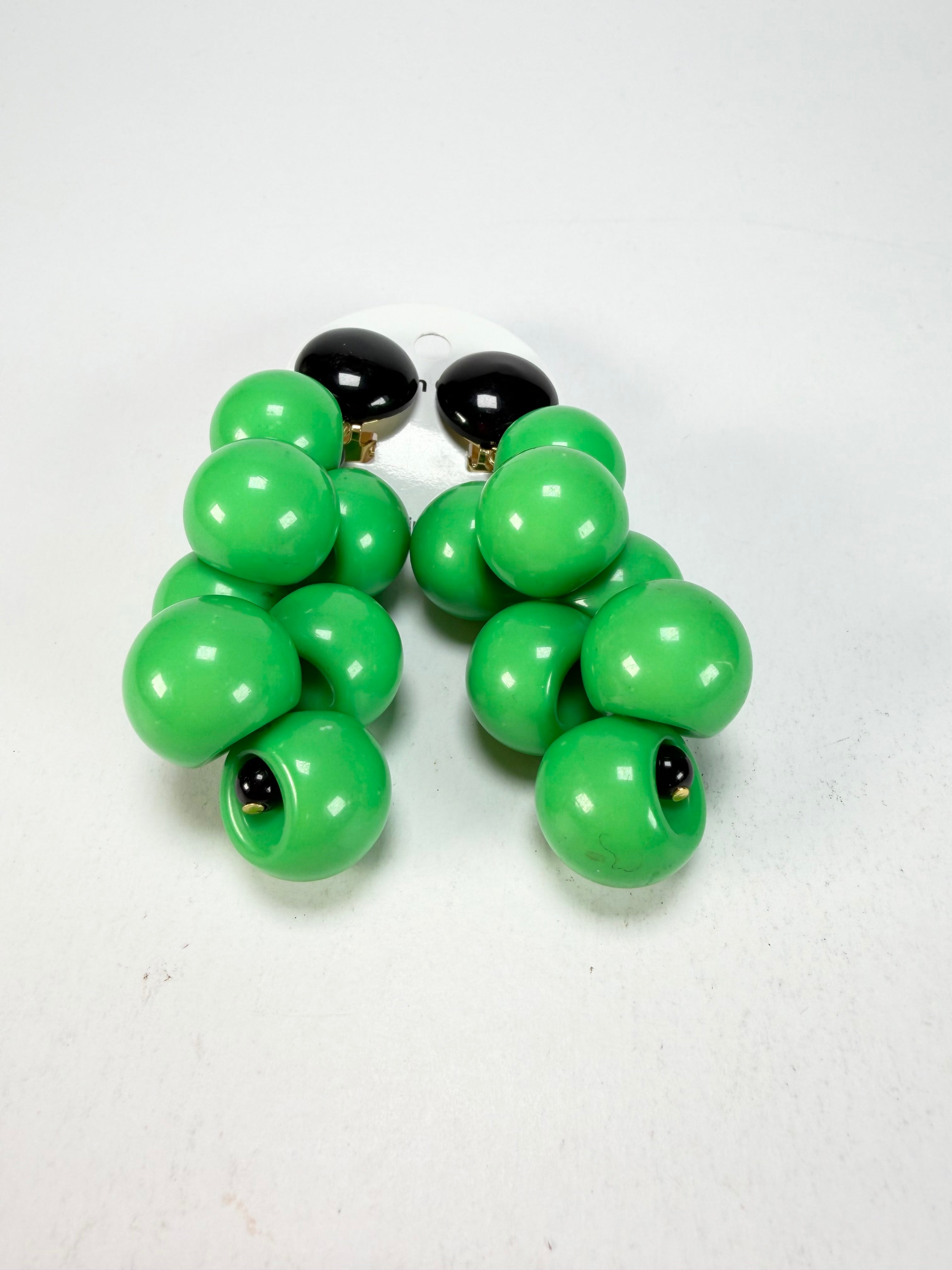 Marion Godart - Grapes "Suspendue" Bright Green Large Cluster Resin Clip On Earrings