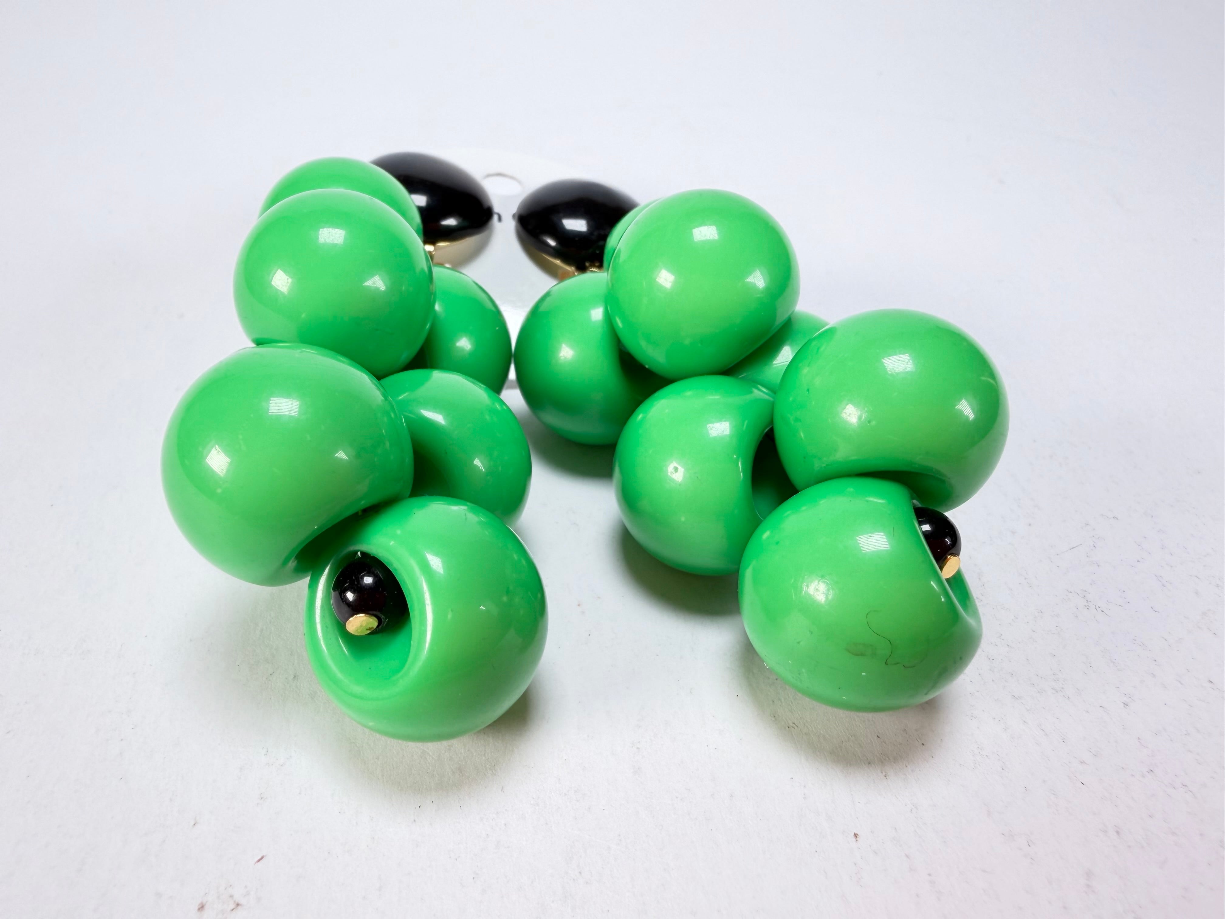 Marion Godart - Grapes "Suspendue" Bright Green Large Cluster Resin Clip On Earrings