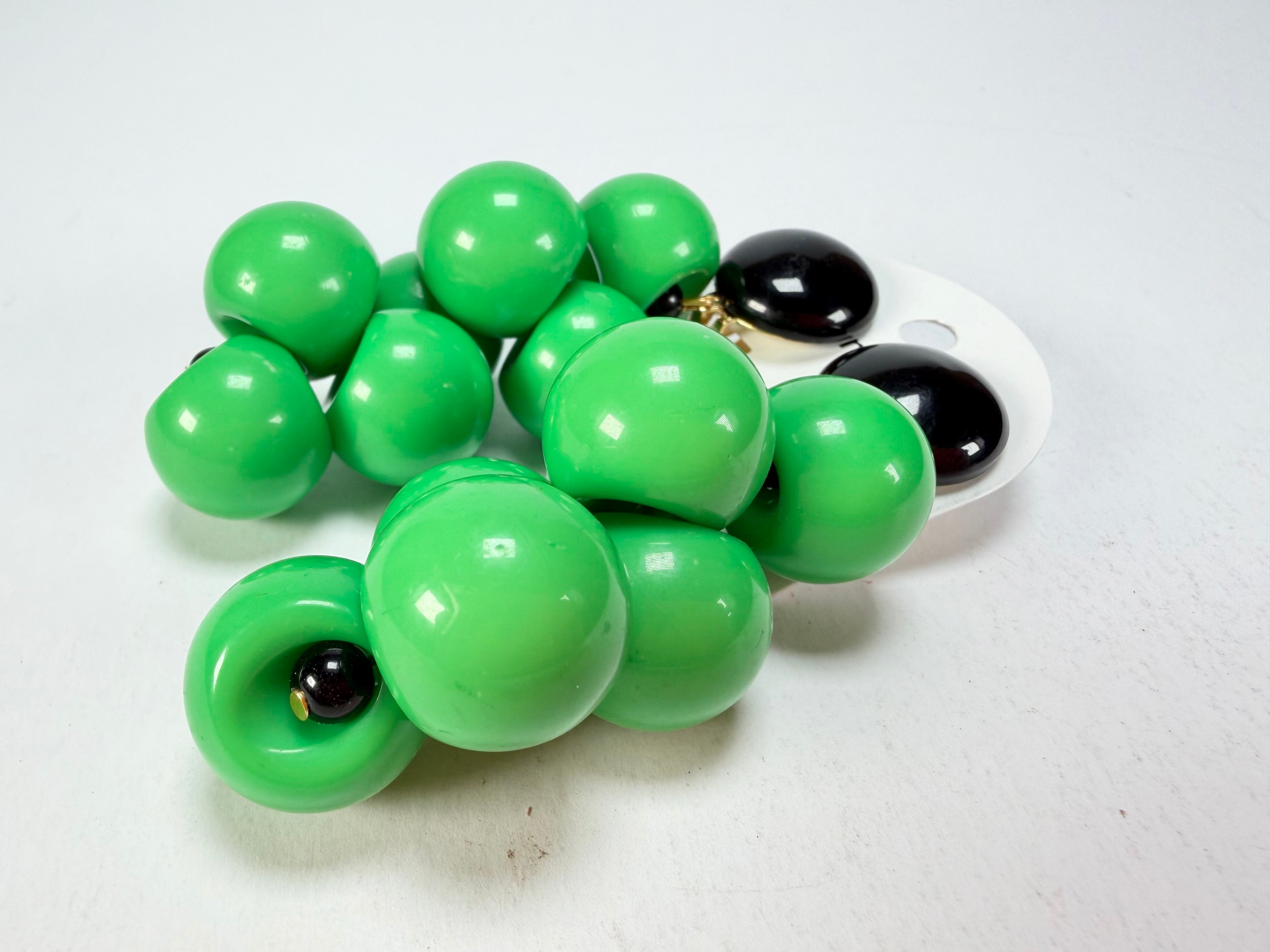 Marion Godart - Grapes "Suspendue" Bright Green Large Cluster Resin Clip On Earrings