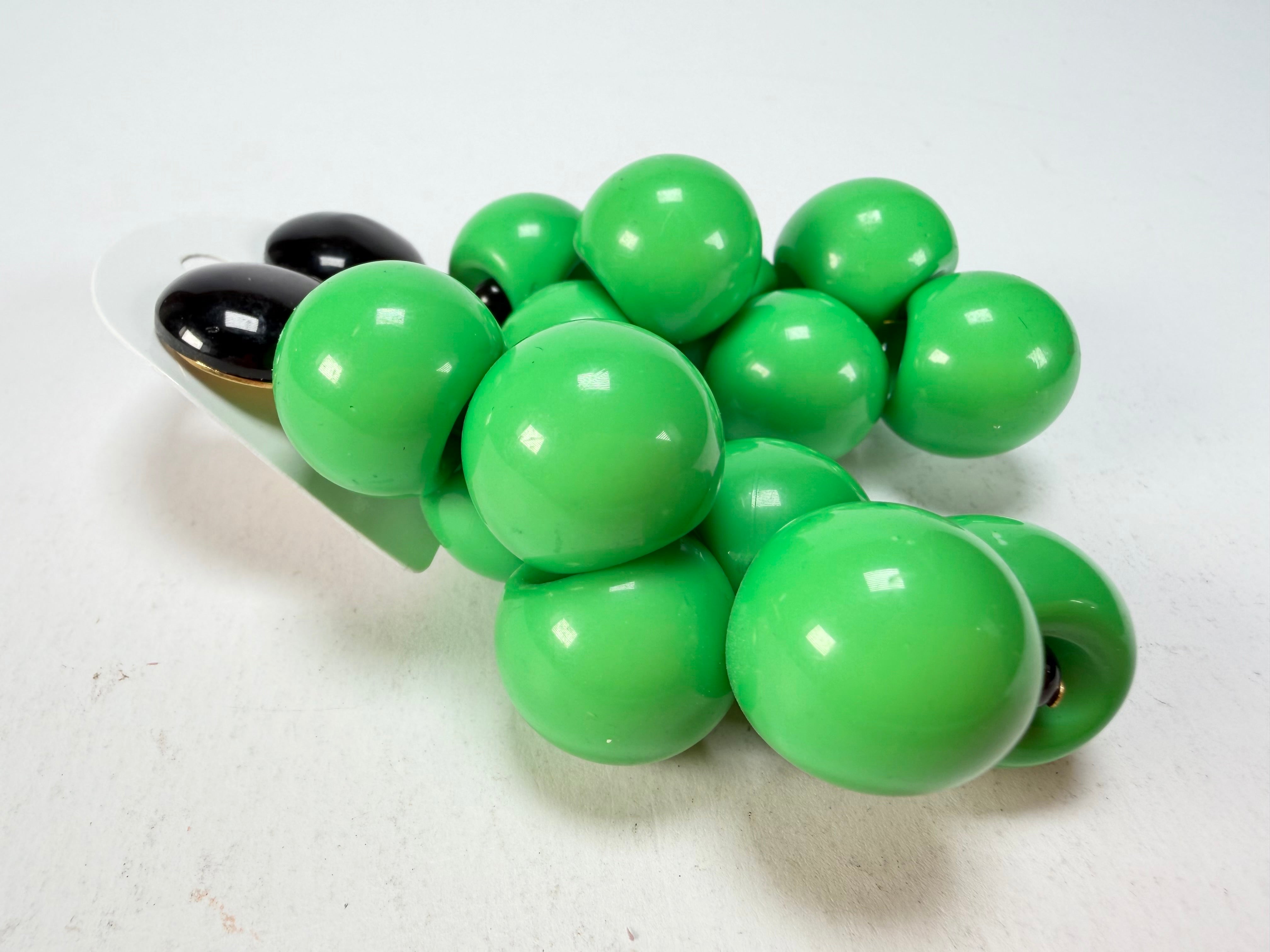 Marion Godart - Grapes "Suspendue" Bright Green Large Cluster Resin Clip On Earrings