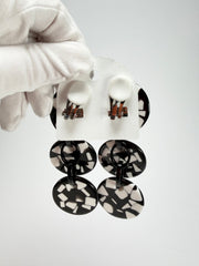 Marion Godart - Confetti "Pendentif Triple" Black & White Mix Triple Pendant Resin Clip On Earrings