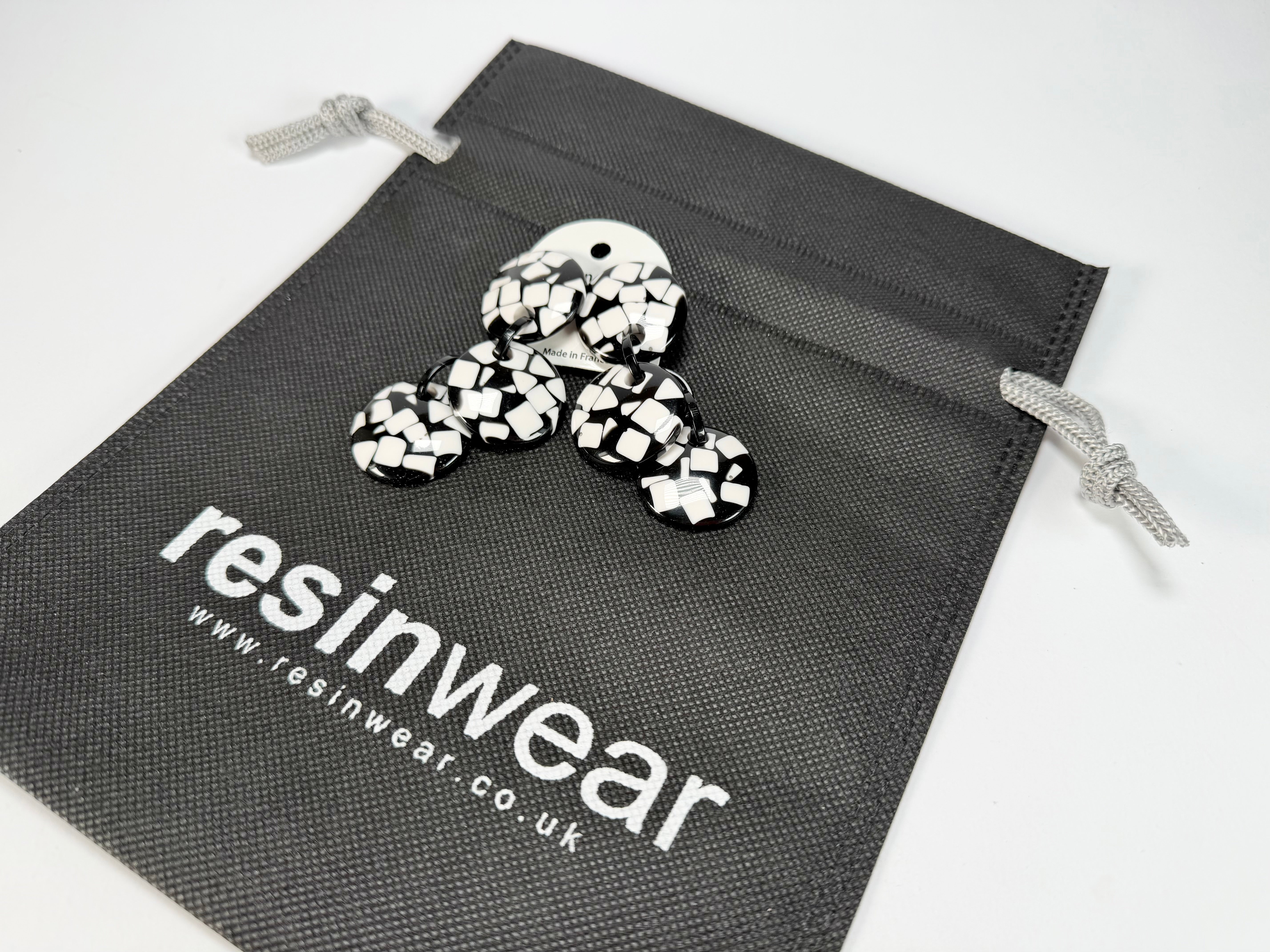 Marion Godart - Confetti "Pendentif Triple" Black & White Mix Triple Pendant Resin Clip On Earrings