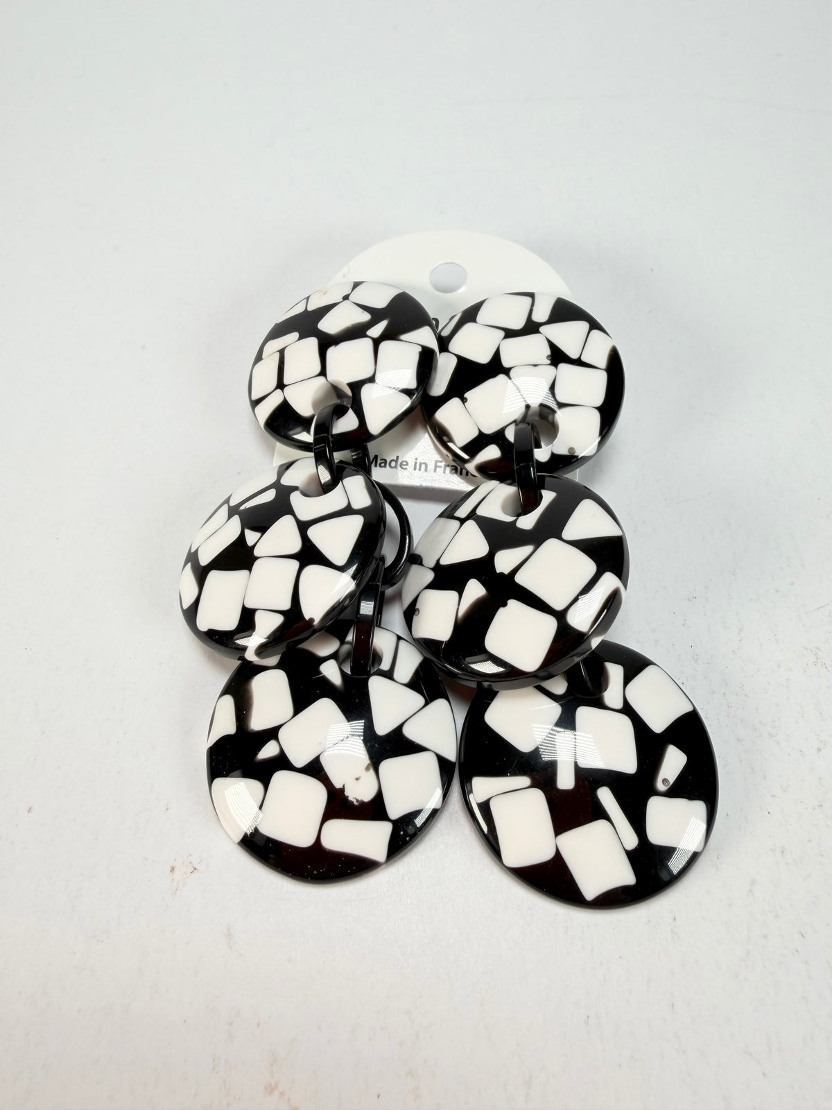 Marion Godart - Confetti "Pendentif Triple" Black & White Mix Triple Pendant Resin Clip On Earrings
