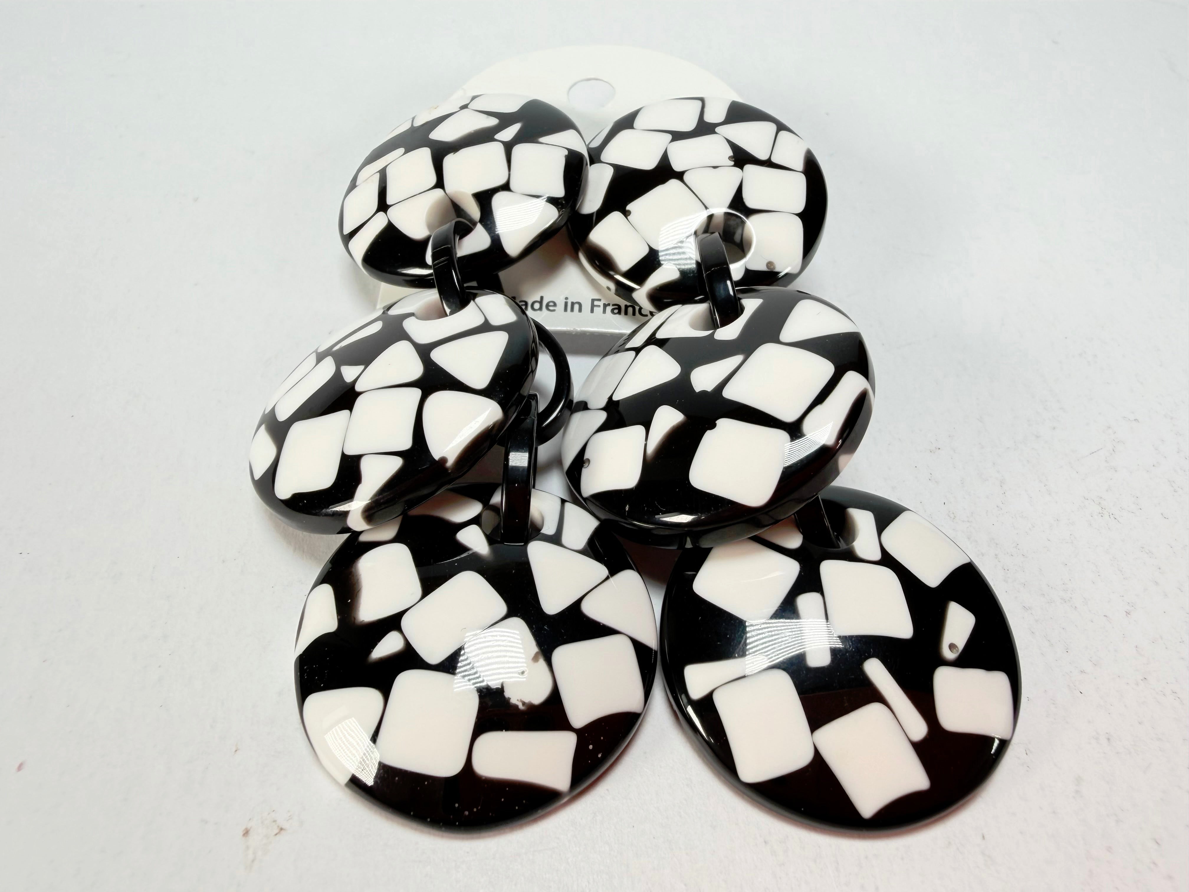 Marion Godart - Confetti "Pendentif Triple" Black & White Mix Triple Pendant Resin Clip On Earrings