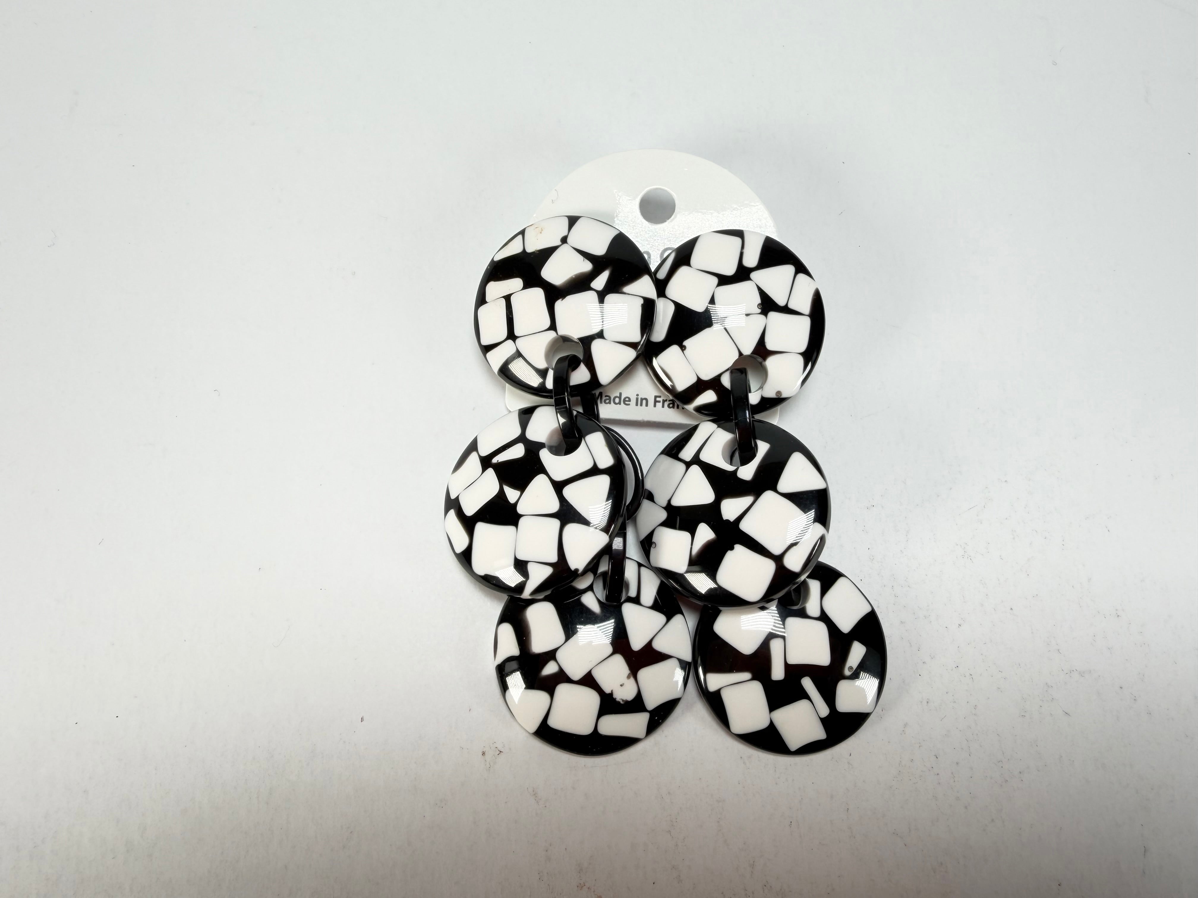 Marion Godart - Confetti "Pendentif Triple" Black & White Mix Triple Pendant Resin Clip On Earrings