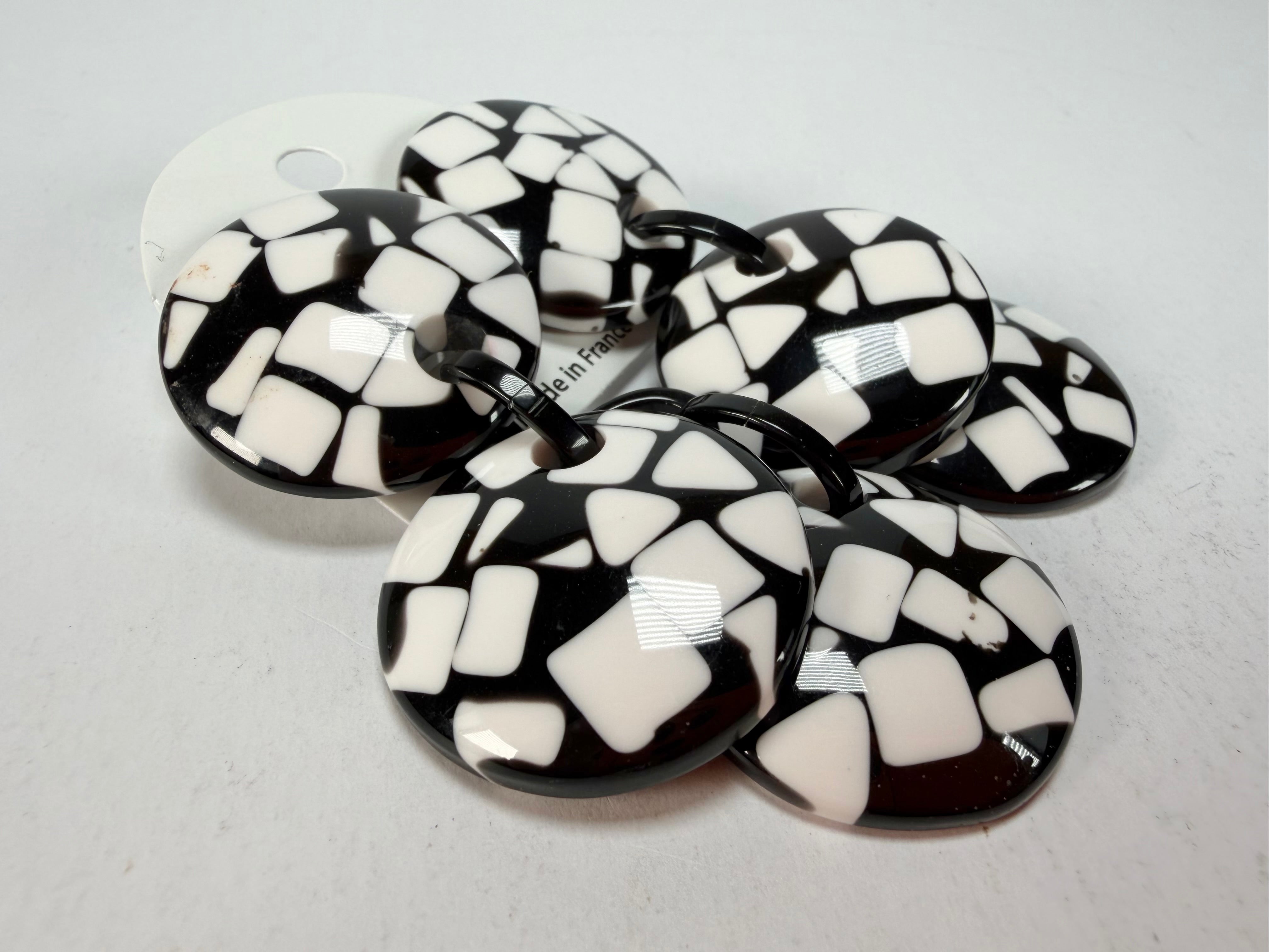 Marion Godart - Confetti "Pendentif Triple" Black & White Mix Triple Pendant Resin Clip On Earrings