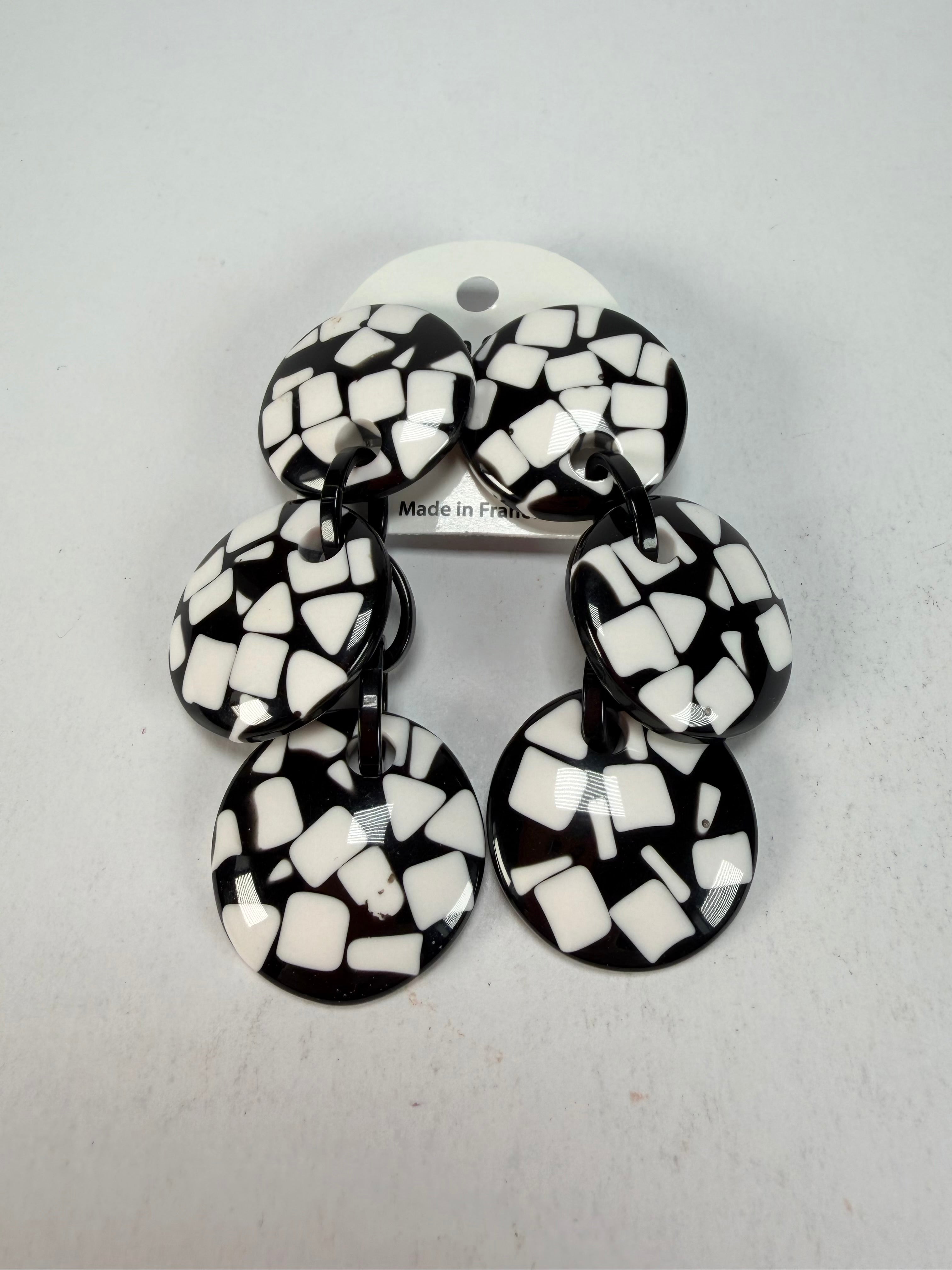 Marion Godart - Confetti "Pendentif Triple" Black & White Mix Triple Pendant Resin Clip On Earrings