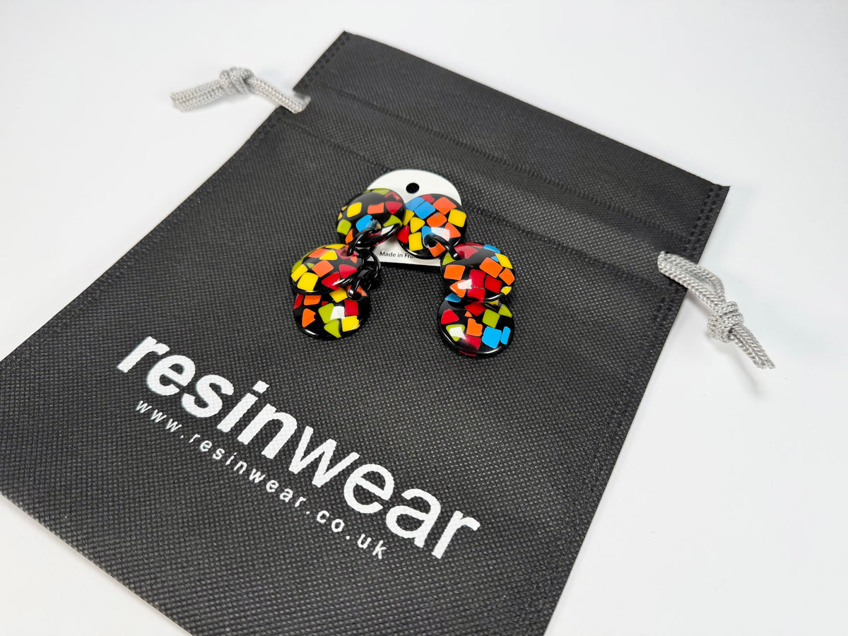 Marion Godart - Confetti "Pendentif Triple" Art-Deco Mix Triple Pendant Resin Clip On Earrings