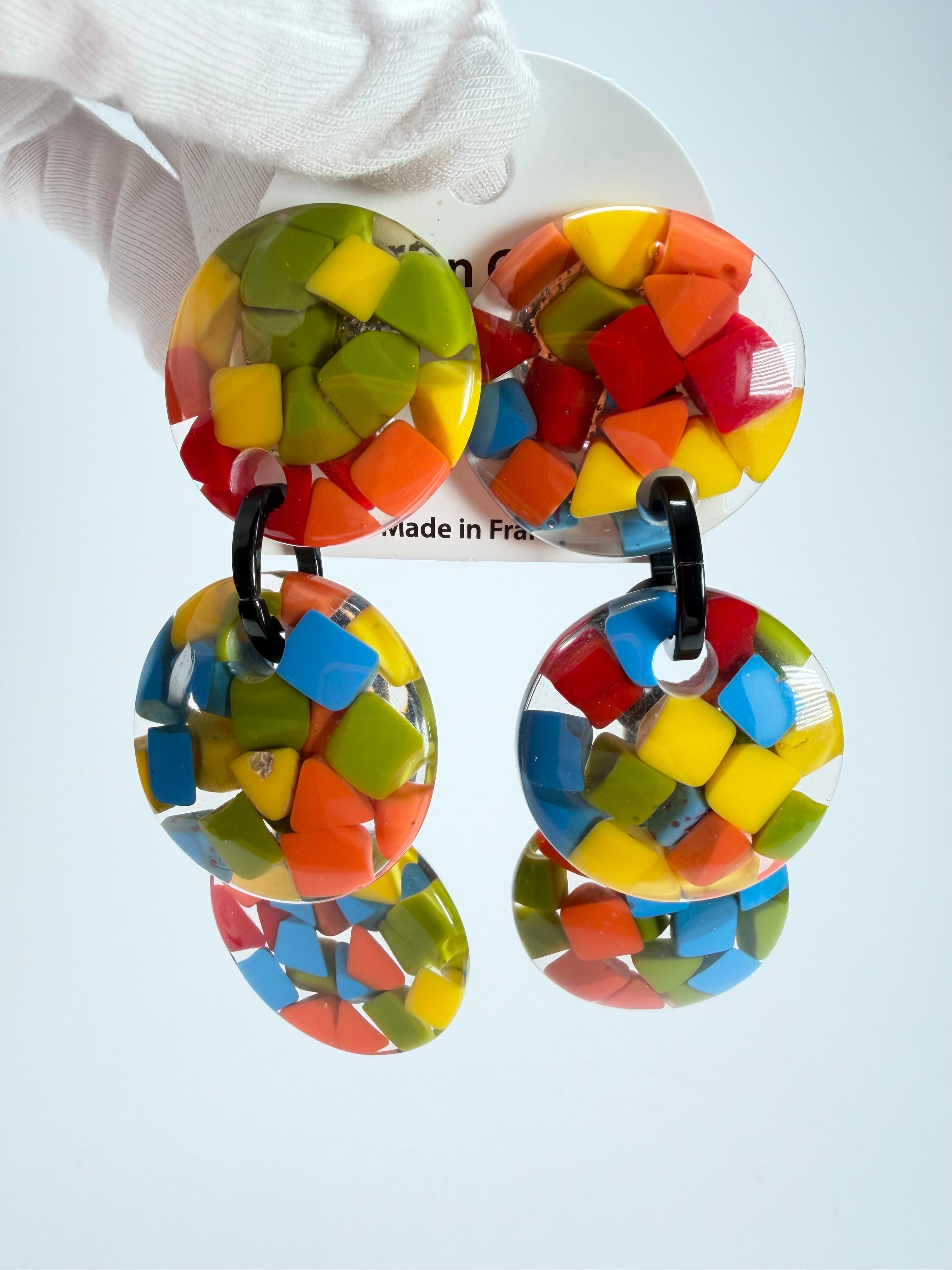 Marion Godart - Confetti "Pendentif Triple" Summer Mix Triple Pendant Resin Clip On Earrings