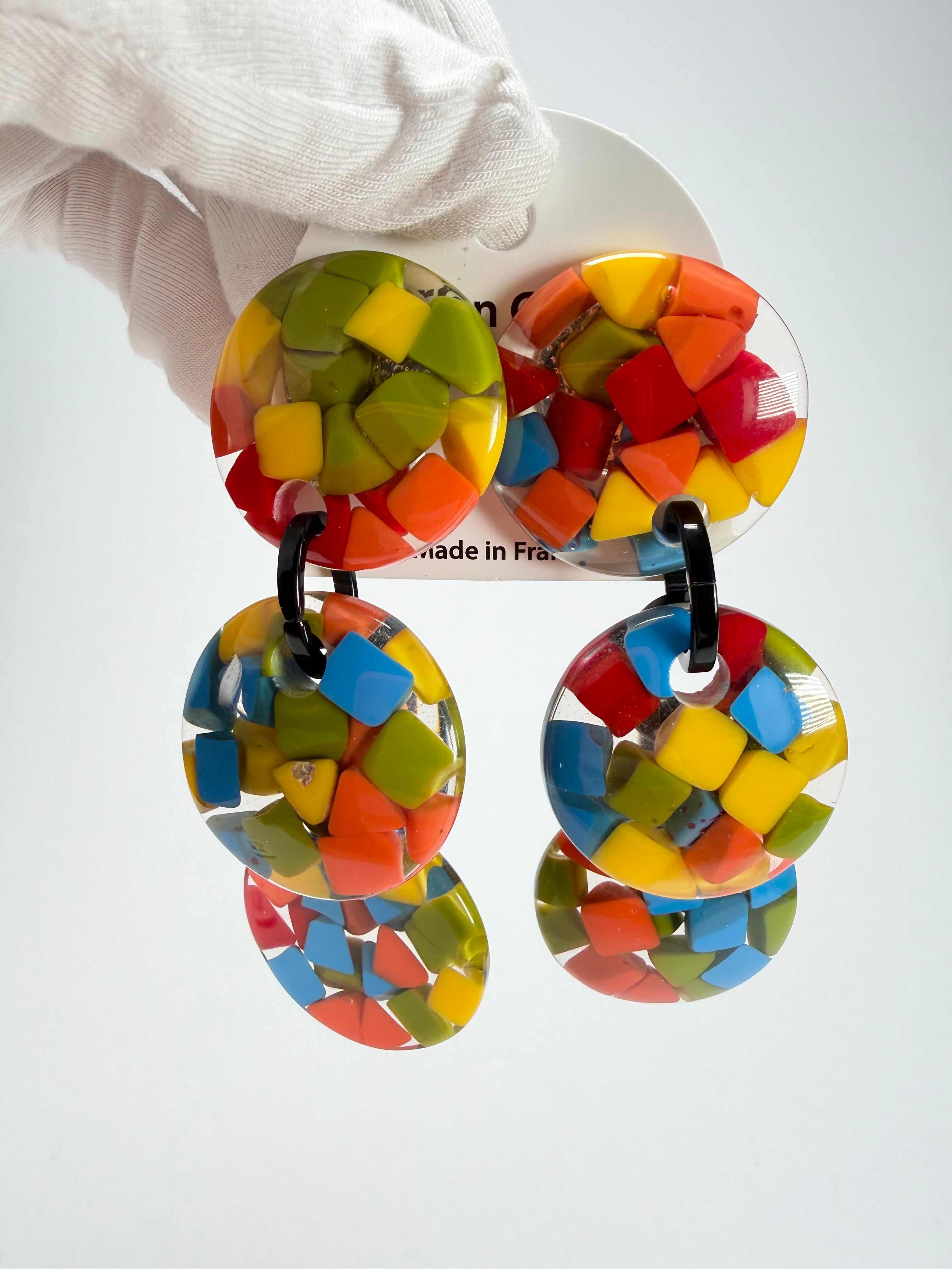 Marion Godart - Confetti "Pendentif Triple" Summer Mix Triple Pendant Resin Clip On Earrings