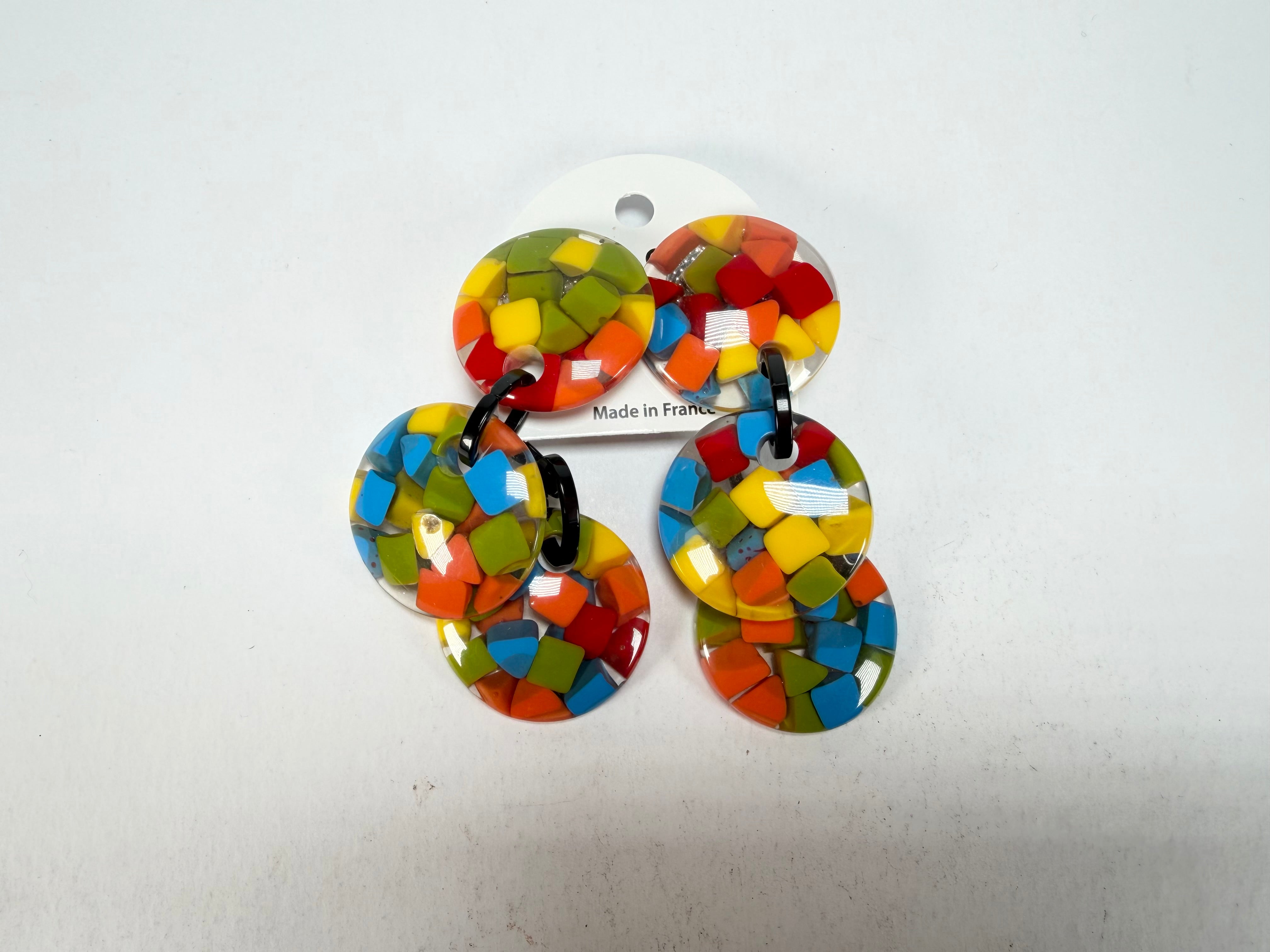 Marion Godart - Confetti "Pendentif Triple" Summer Mix Triple Pendant Resin Clip On Earrings