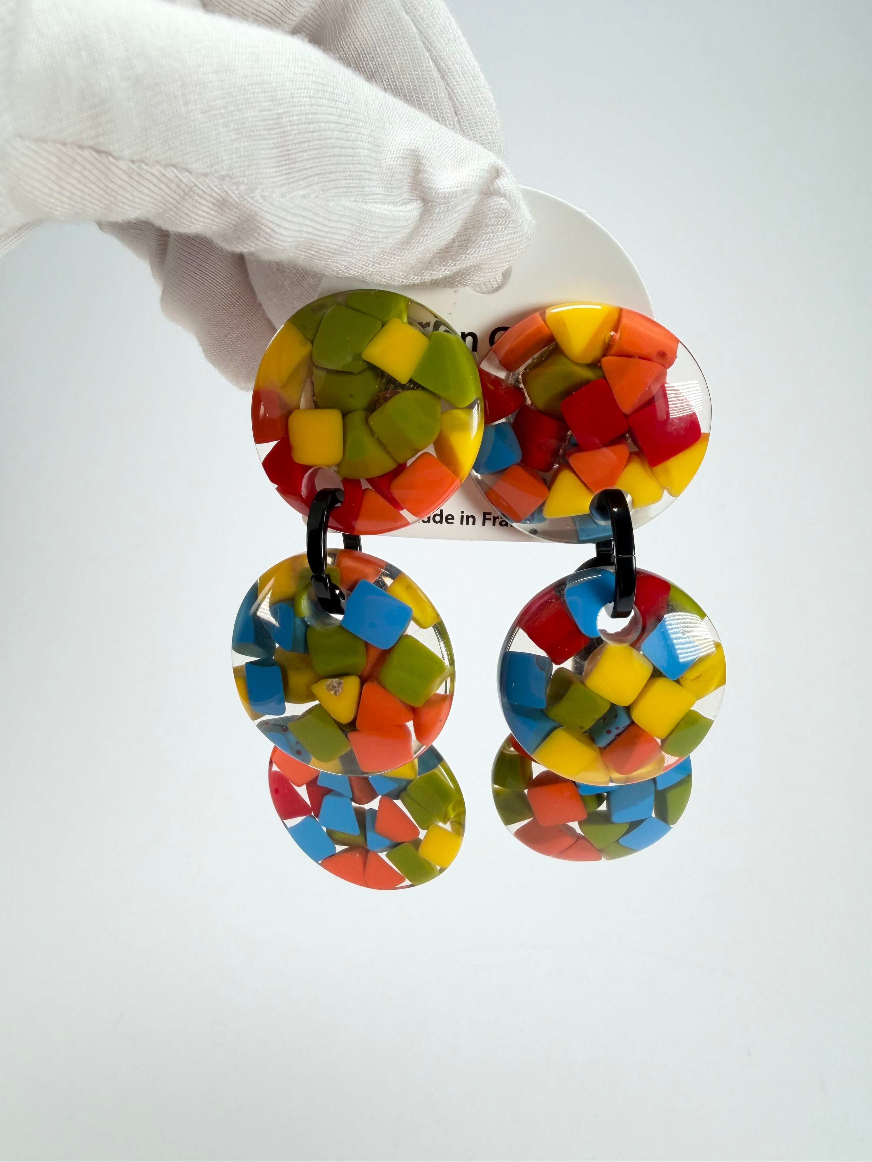 Marion Godart - Confetti "Pendentif Triple" Summer Mix Triple Pendant Resin Clip On Earrings