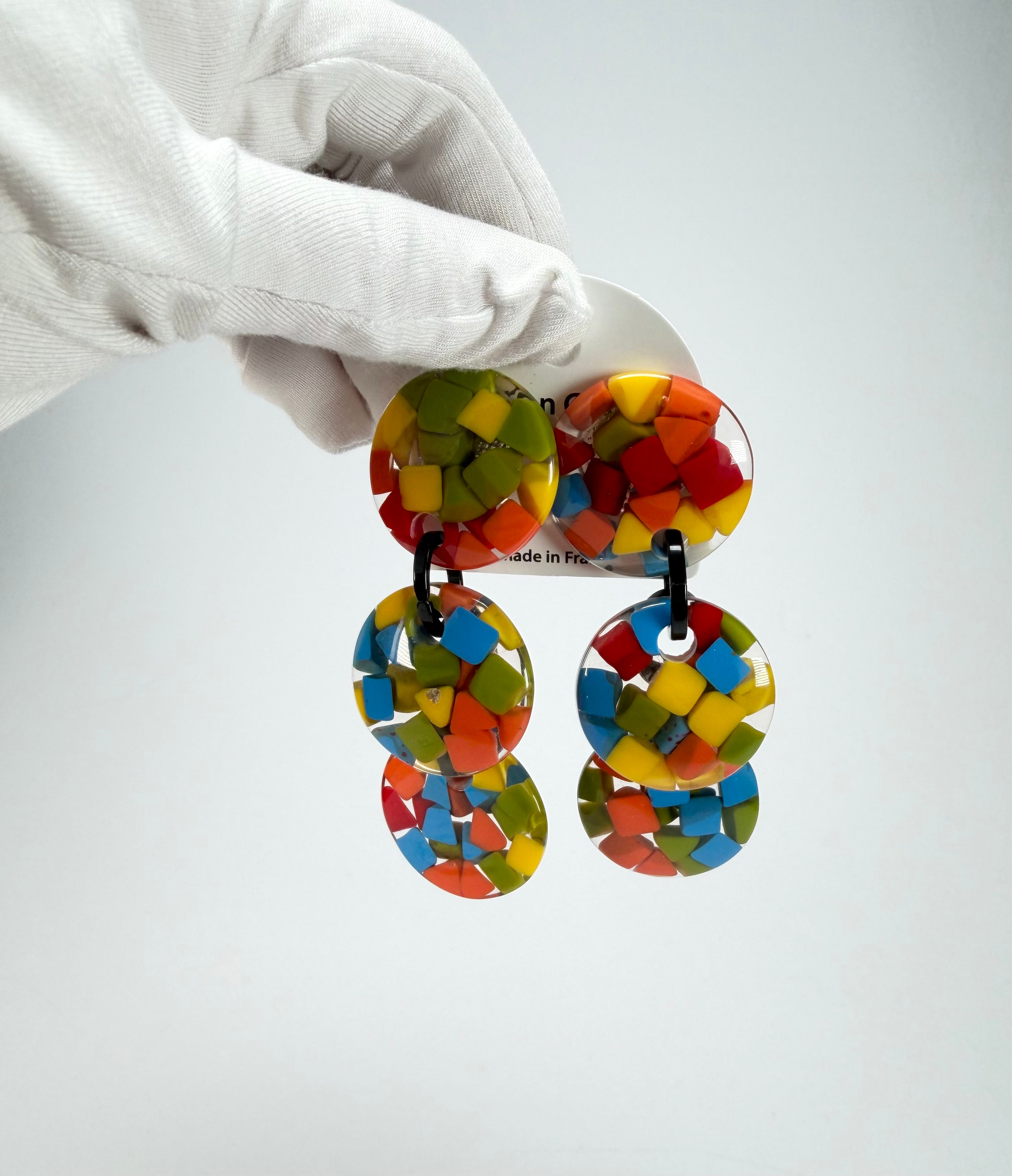 Marion Godart - Confetti "Pendentif Triple" Summer Mix Triple Pendant Resin Clip On Earrings