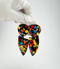 Marion Godart - Confetti "Bouclier Et Dague" Art-Deco Mix Dome & Pendant Resin Clip On Earrings