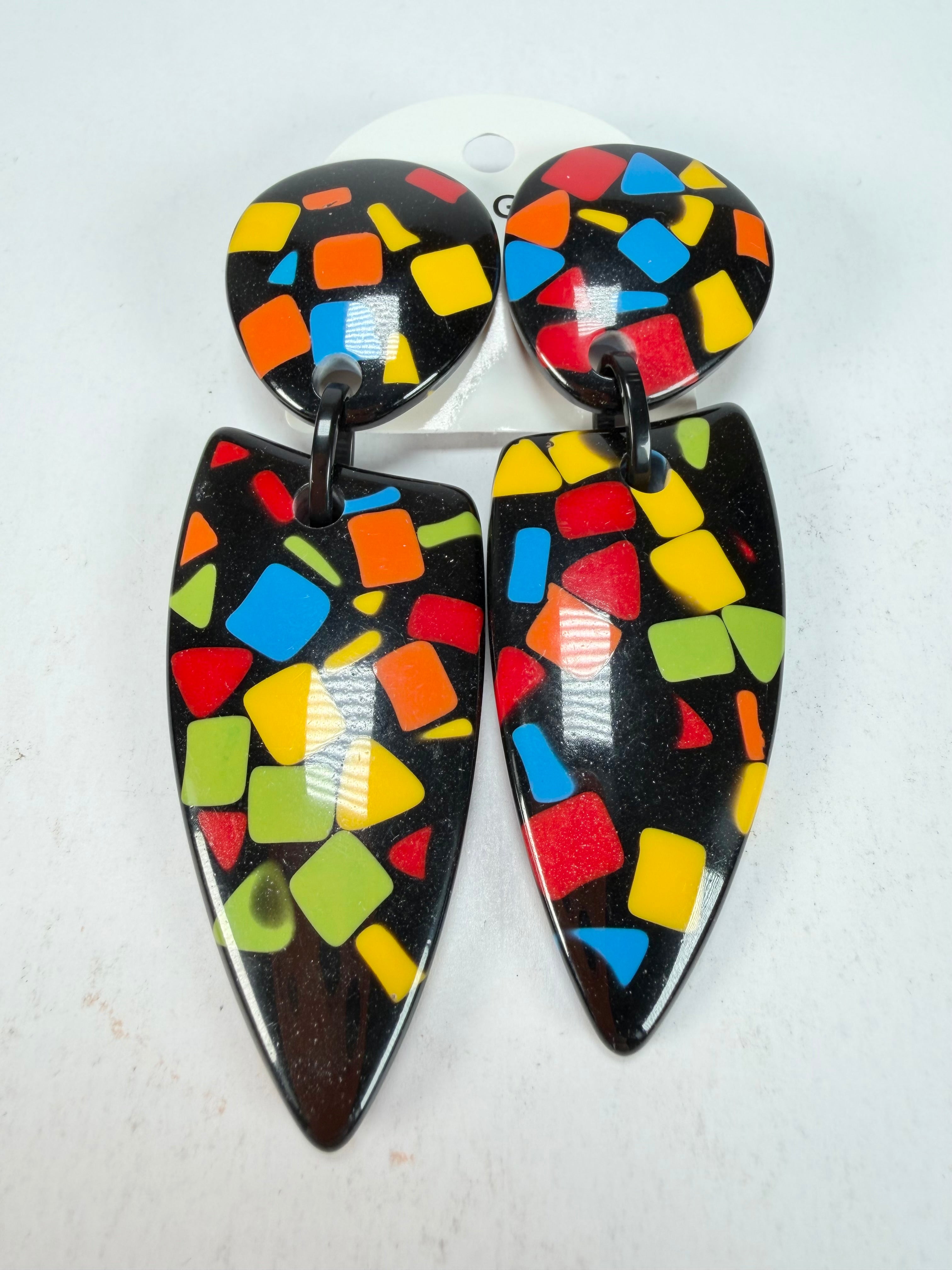 Marion Godart - Confetti "Bouclier Et Dague" Art-Deco Mix Dome & Pendant Resin Clip On Earrings