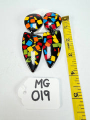 Marion Godart - Confetti "Bouclier Et Dague" Art-Deco Mix Dome & Pendant Resin Clip On Earrings